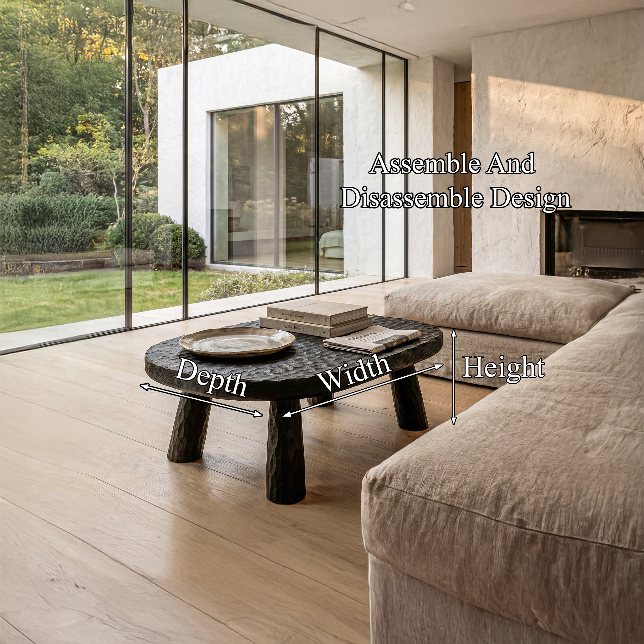 Rustic Coffee Table With Handcrafted Solid Wood Top And Chunky Pedestal Legs For Living Room