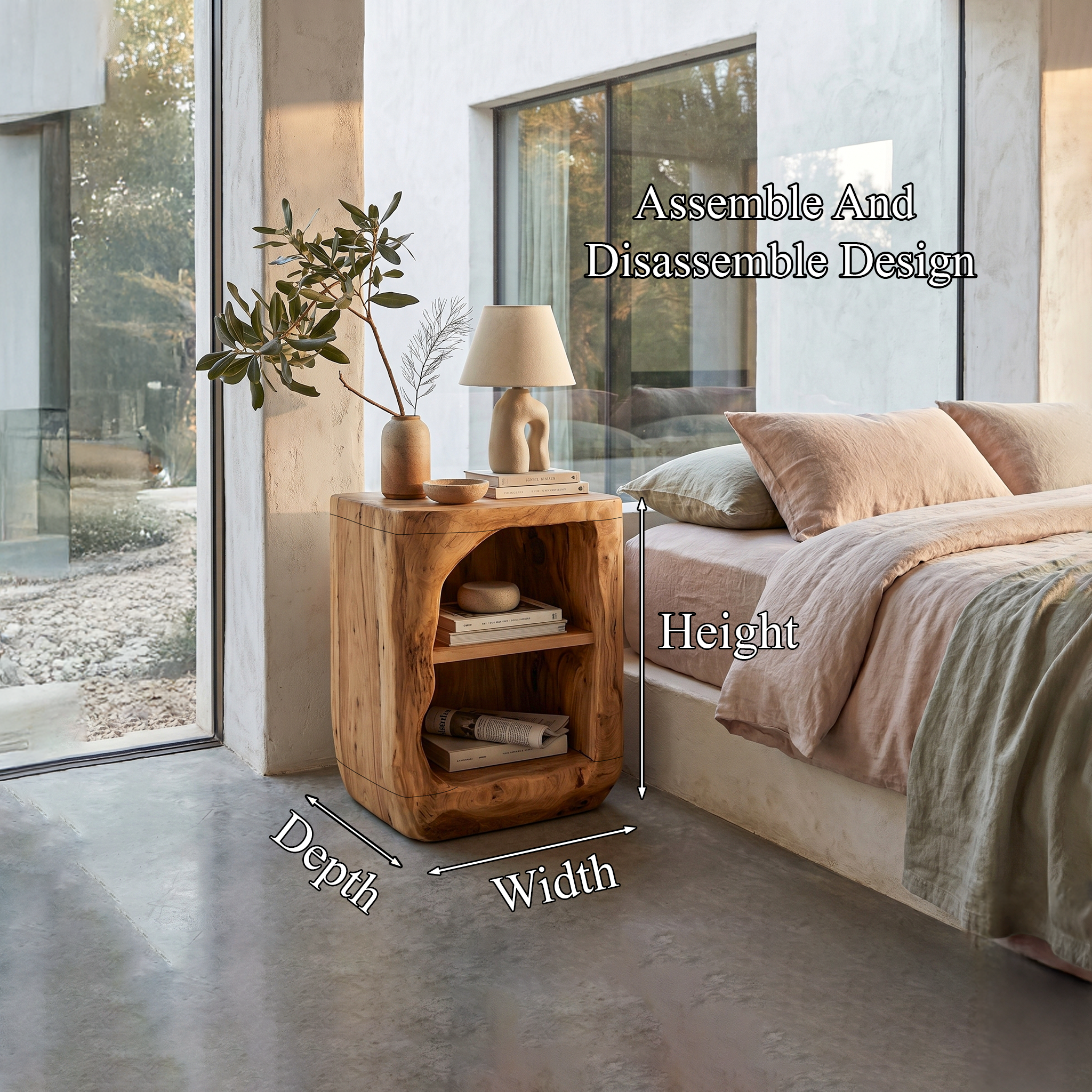 Rustic Nightstand With Open Shelf Storage For Bedroom