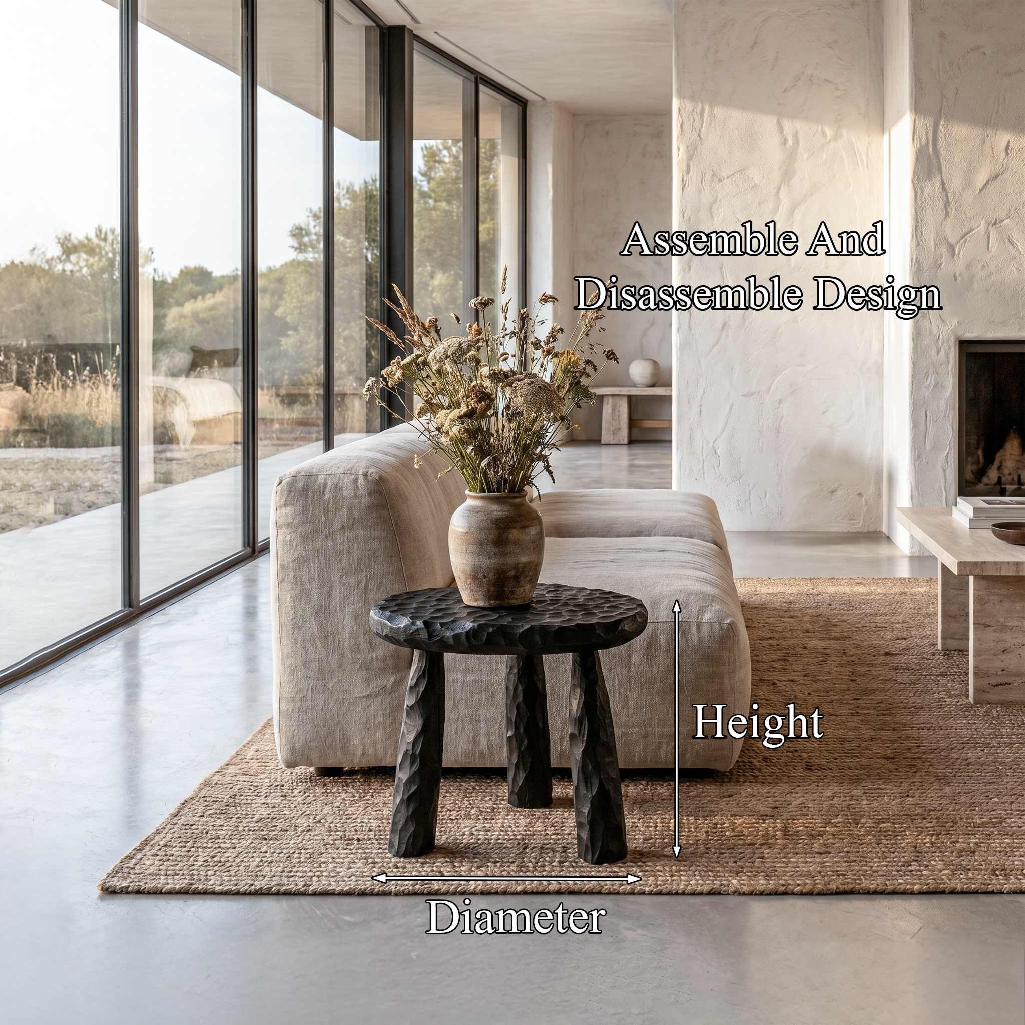 Rustic Side Table With Handcrafted Solid Wood Top And Chunky Pedestal Legs For Living Room And Bedroom
