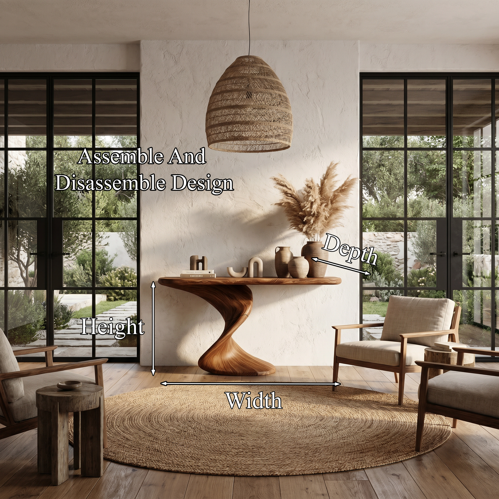 Rustic Console Table With Handcrafted Twisted Wood Base For Entryway And Living Room