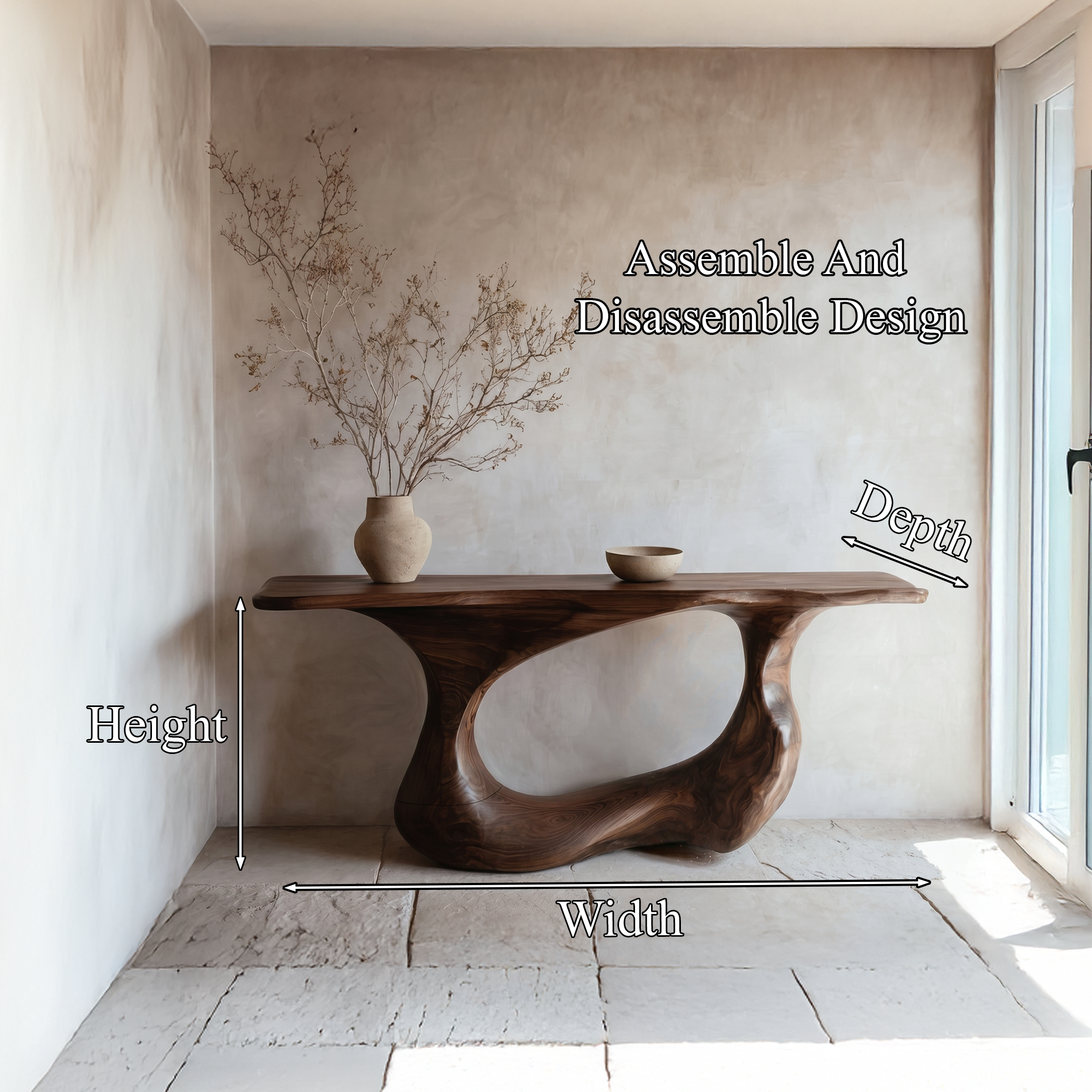 Contemporary Console Table With Artistic Open Loop Solid Wood Base For Living Room