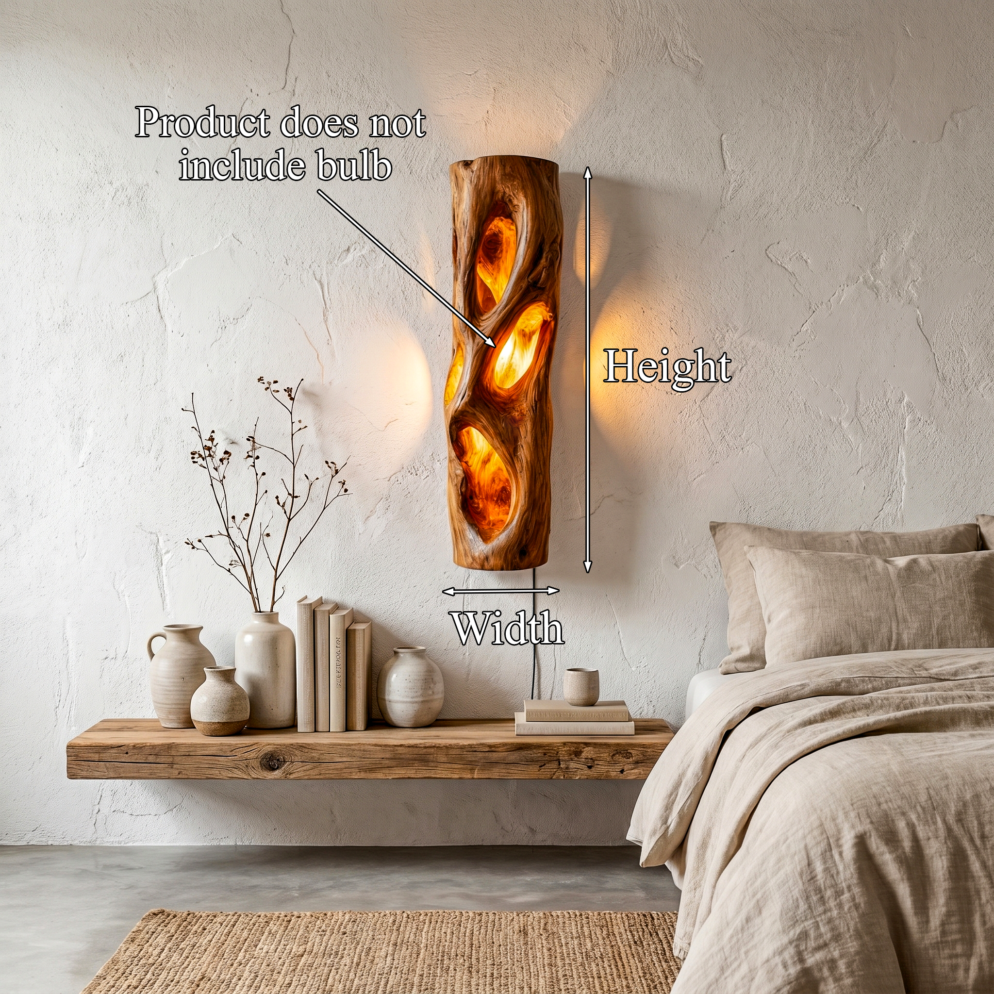 Sculptural Natural Wood Wall Sconce For Bedroom And Living Room