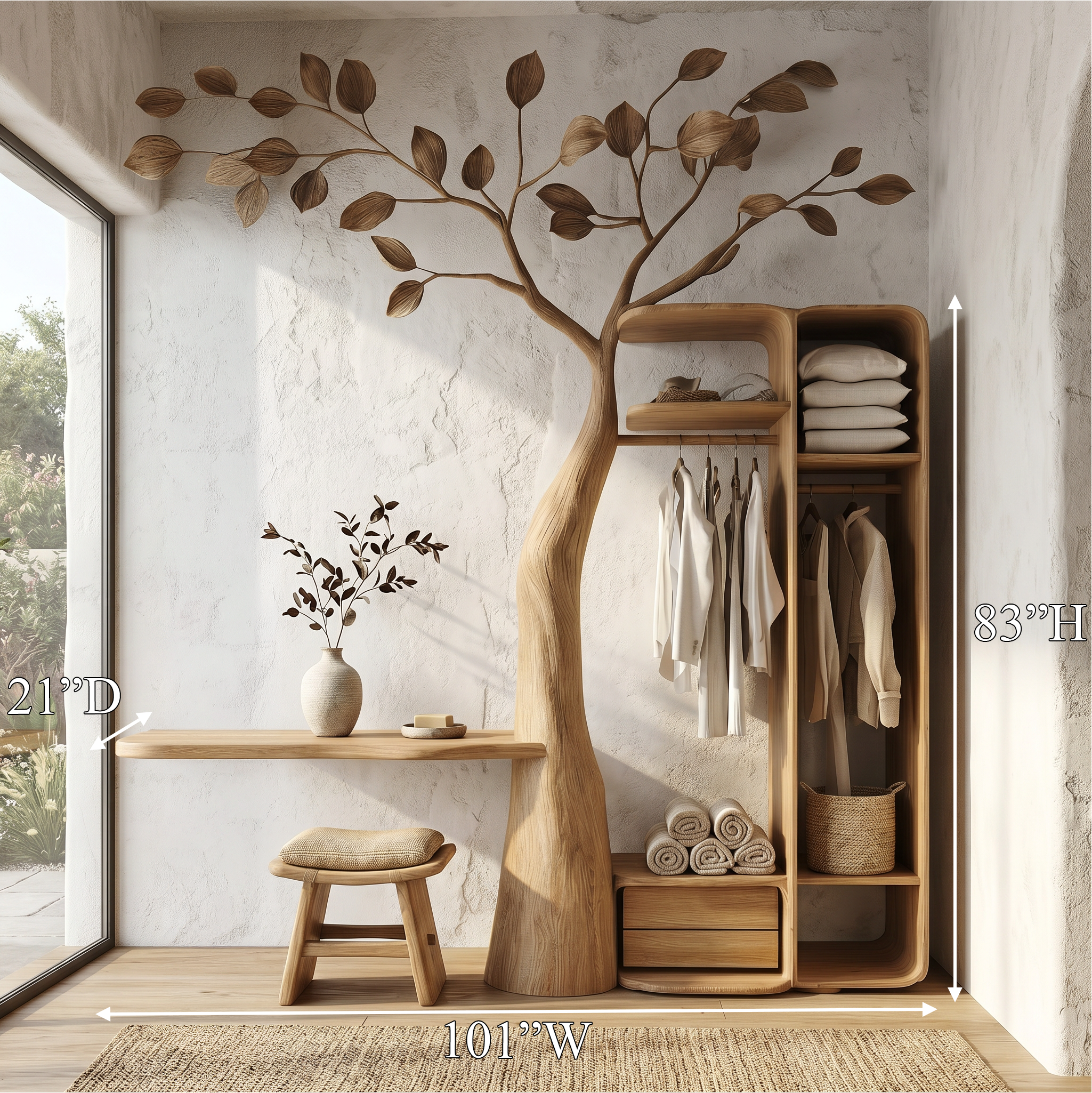 Rustic Tree Coat Rack Wall Mount Vanity Bedroom And Dressing Room