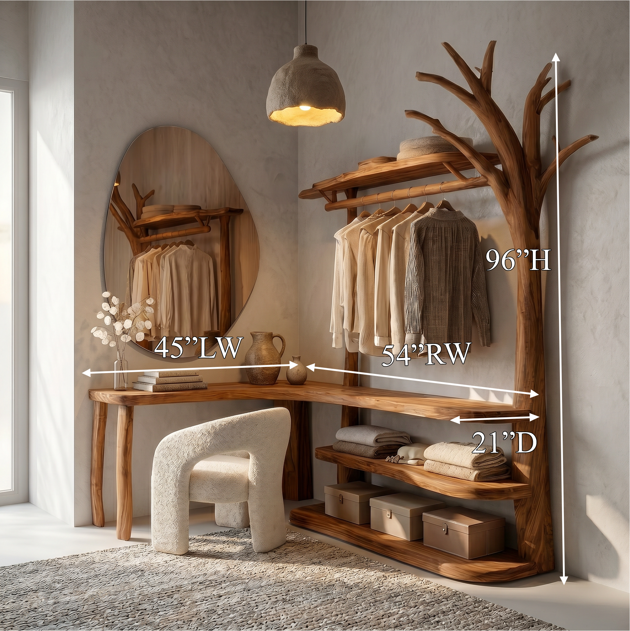 Natural Tree Coat Rack Corner Makeup Vanity Bedroom And Dressing Room