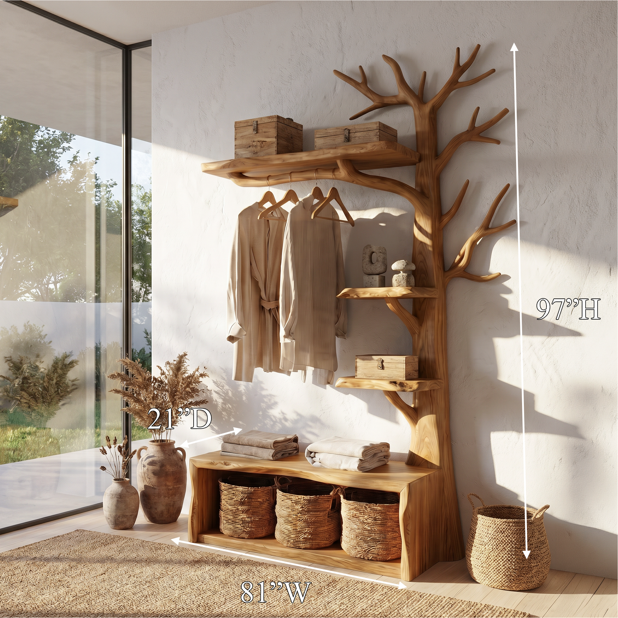 Natural Tree Coat Rack Bench Entryway And Hallway