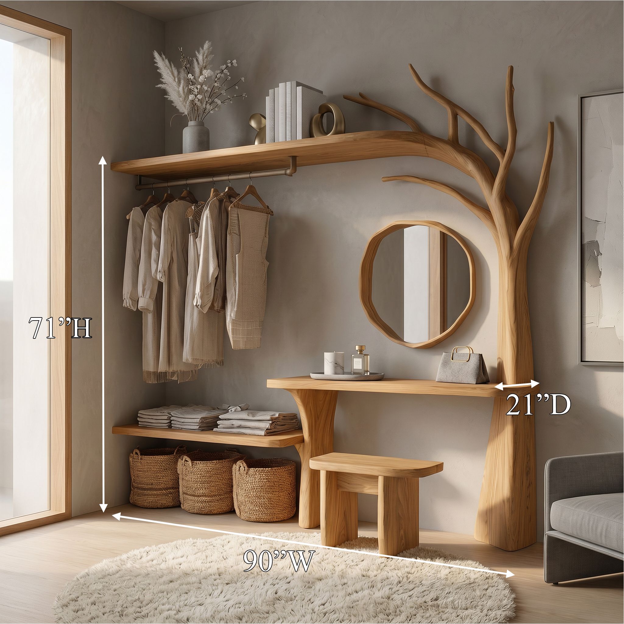 Organic Tree Coat Rack Wardrobe Vanity Bedroom And Dressing Room