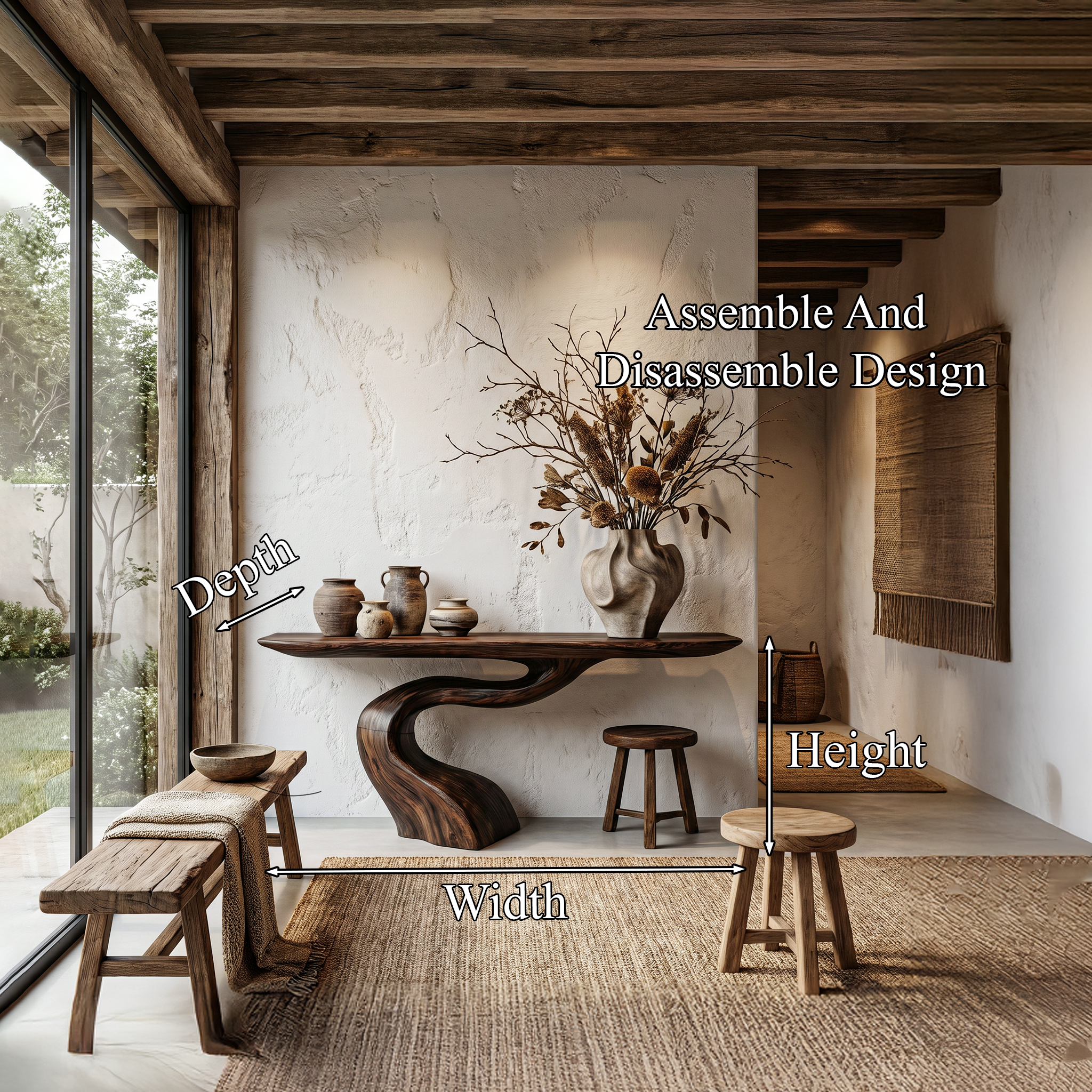 Organic Modern Console Table With Artistic Tree Root Base For Entryway