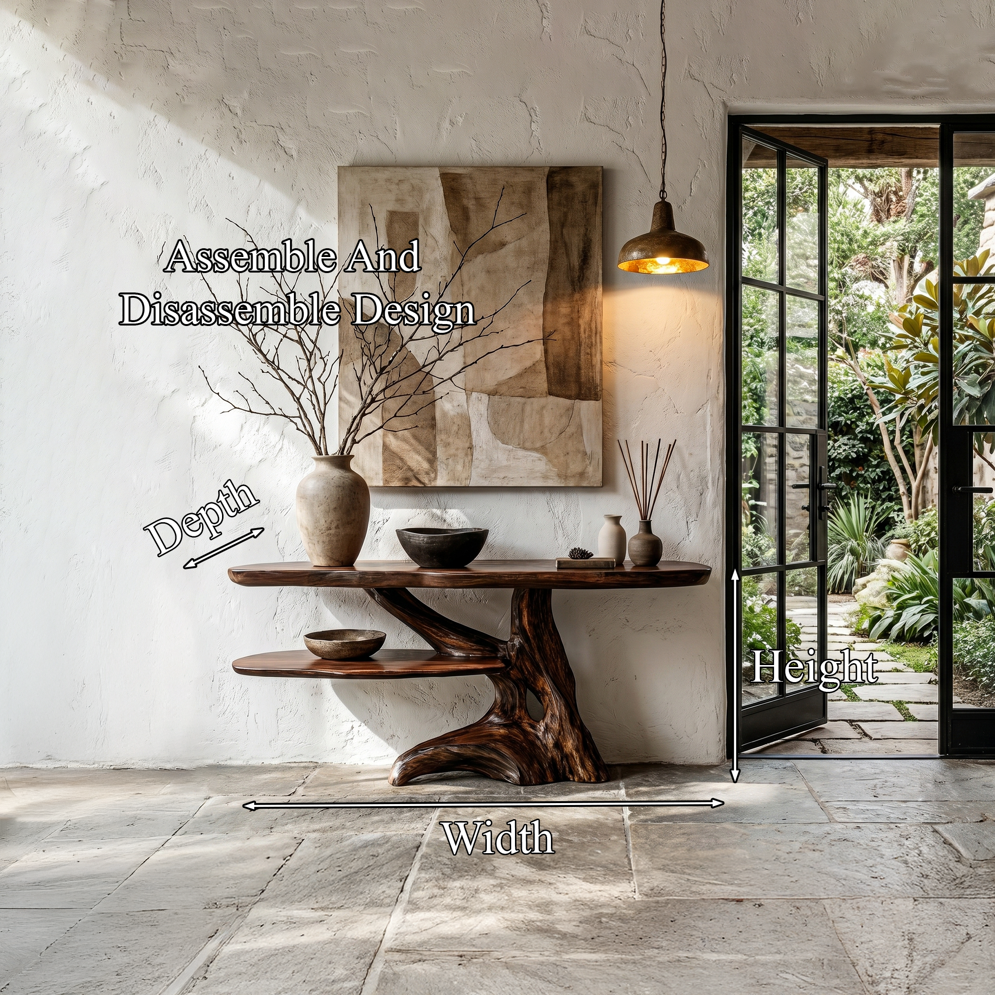 Contemporary Console Table With Sculptural Solid Wood Root Design For Entryway