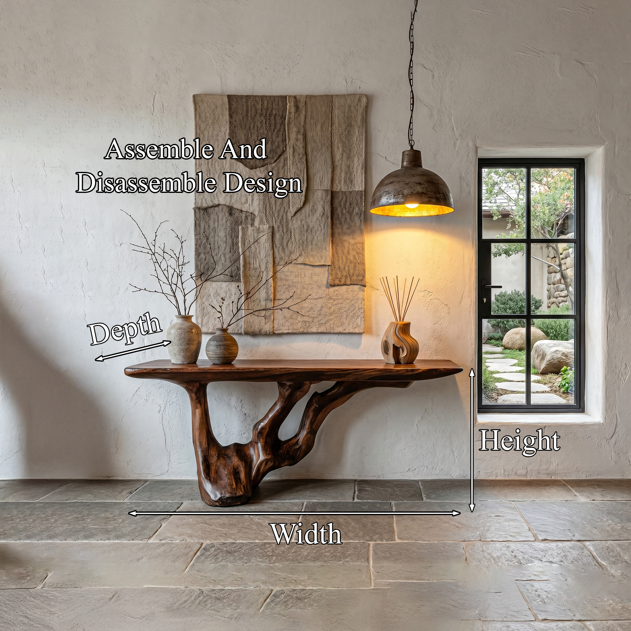 Rustic Console Table With Handcrafted Tree Root Base For Entryway And Living Room