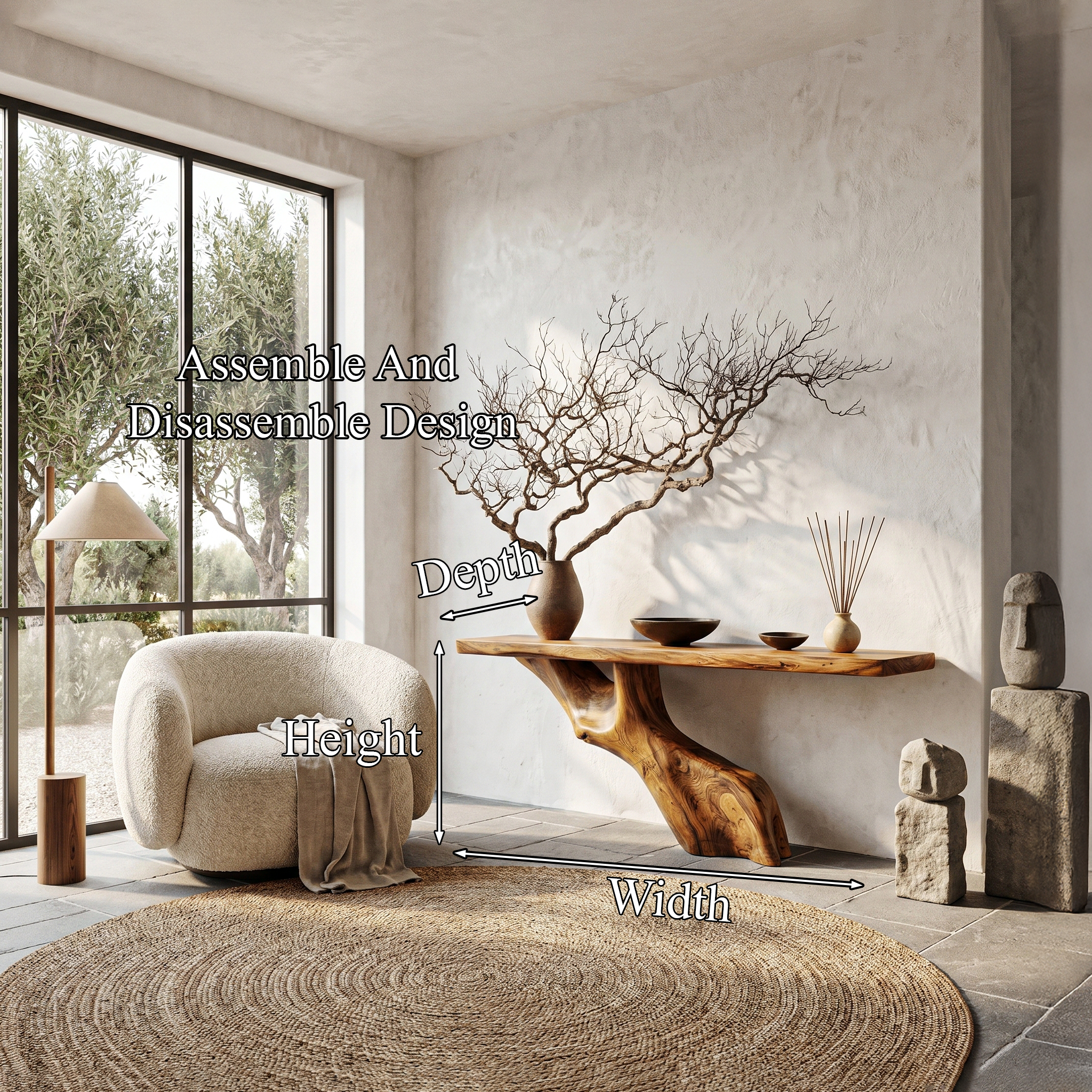 Tree Inspired Console Table With Live Edge Top And Root Base For Hallway
