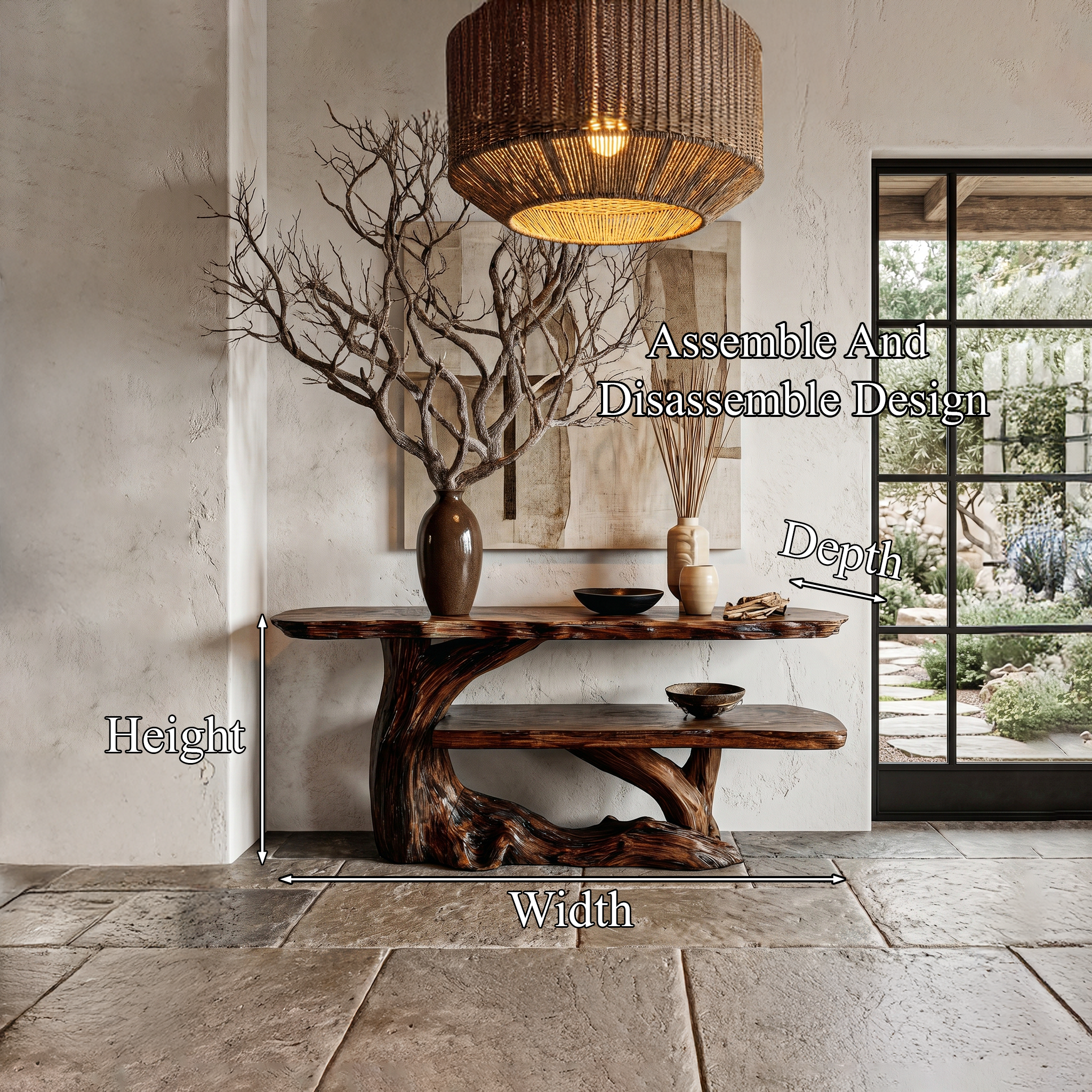 Nature Inspired Console Table With Sculptural Wood Branch Design For Hallway