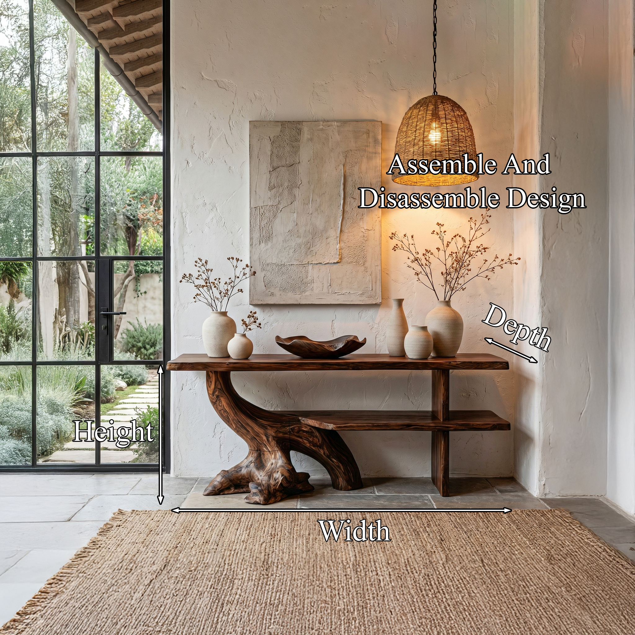 Organic Console Table With Sculptural Tree Branch Base For Entryway And Living Room