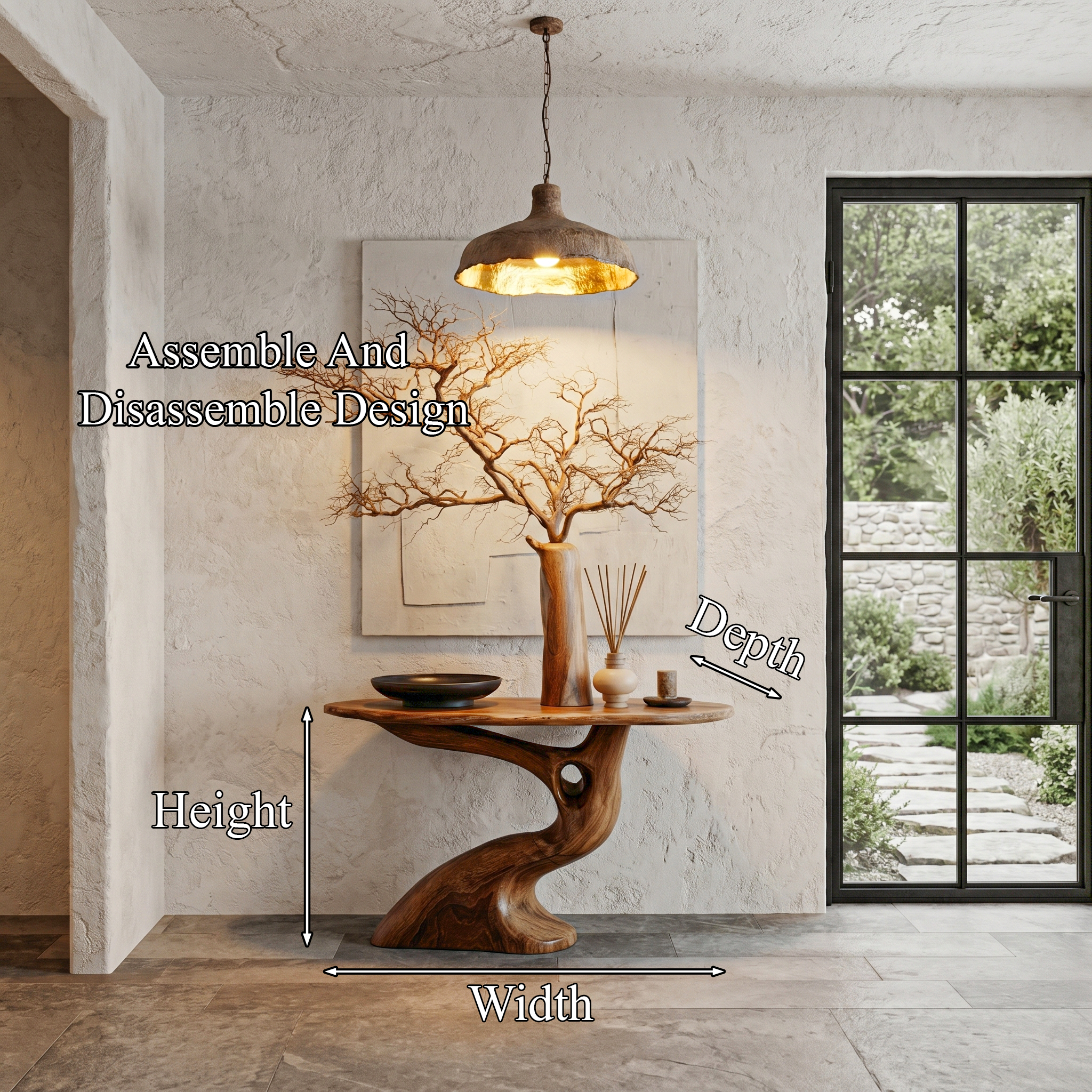 Tree Inspired Console Table With Sculptural Wood Structure For Hallway