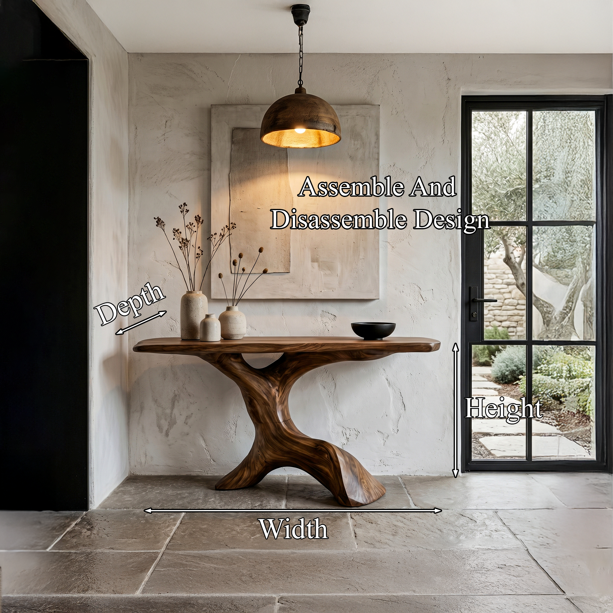 Rustic Console Table With Handcrafted Tree Root Base For Entryway And Living Room