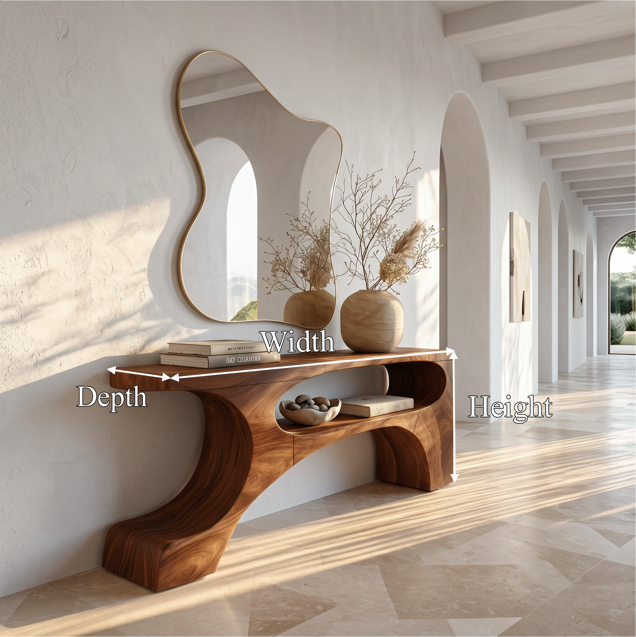Contemporary Console Table With Organic Pedestal Design For Foyer