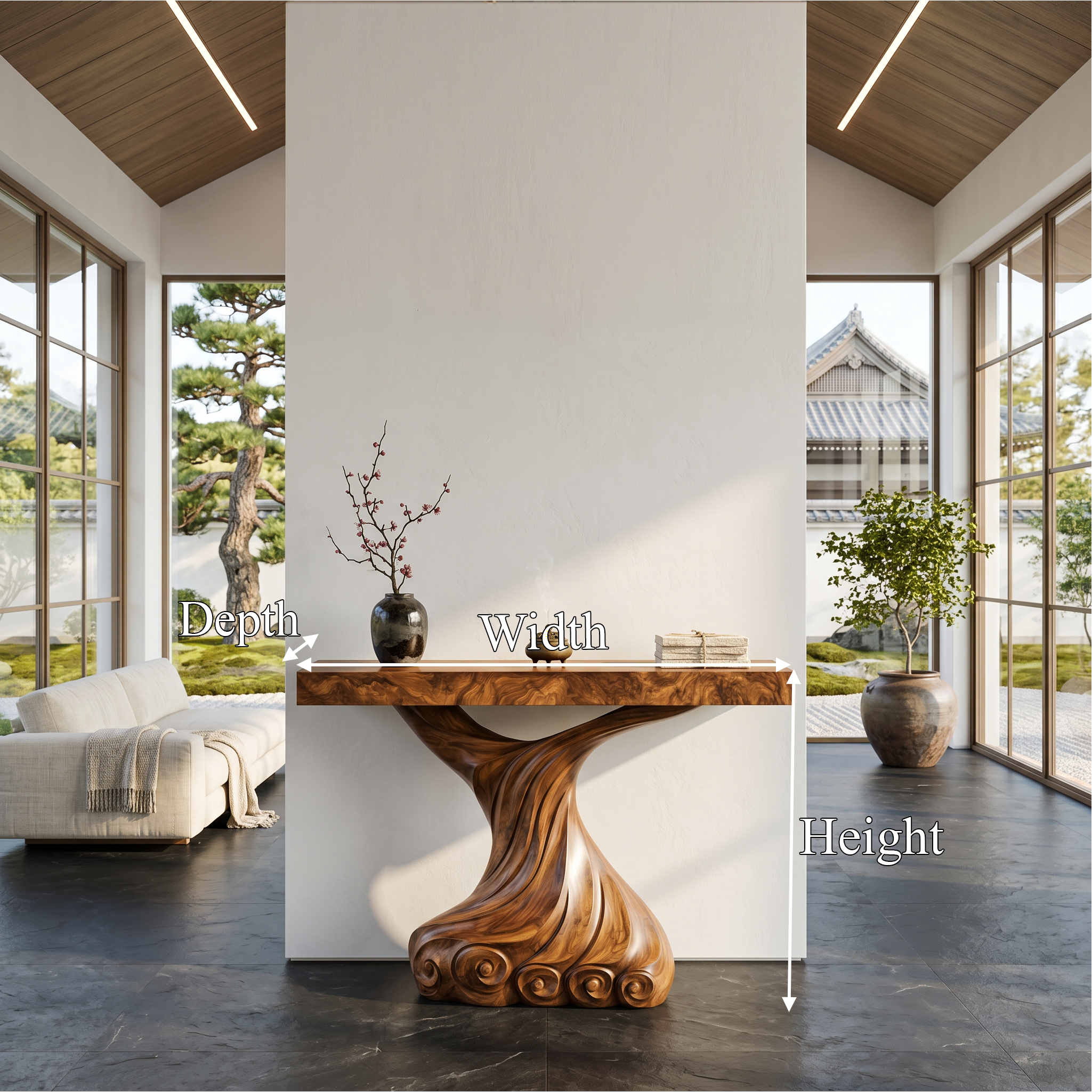 Contemporary Console Table With Carved Twist Form For Hallway