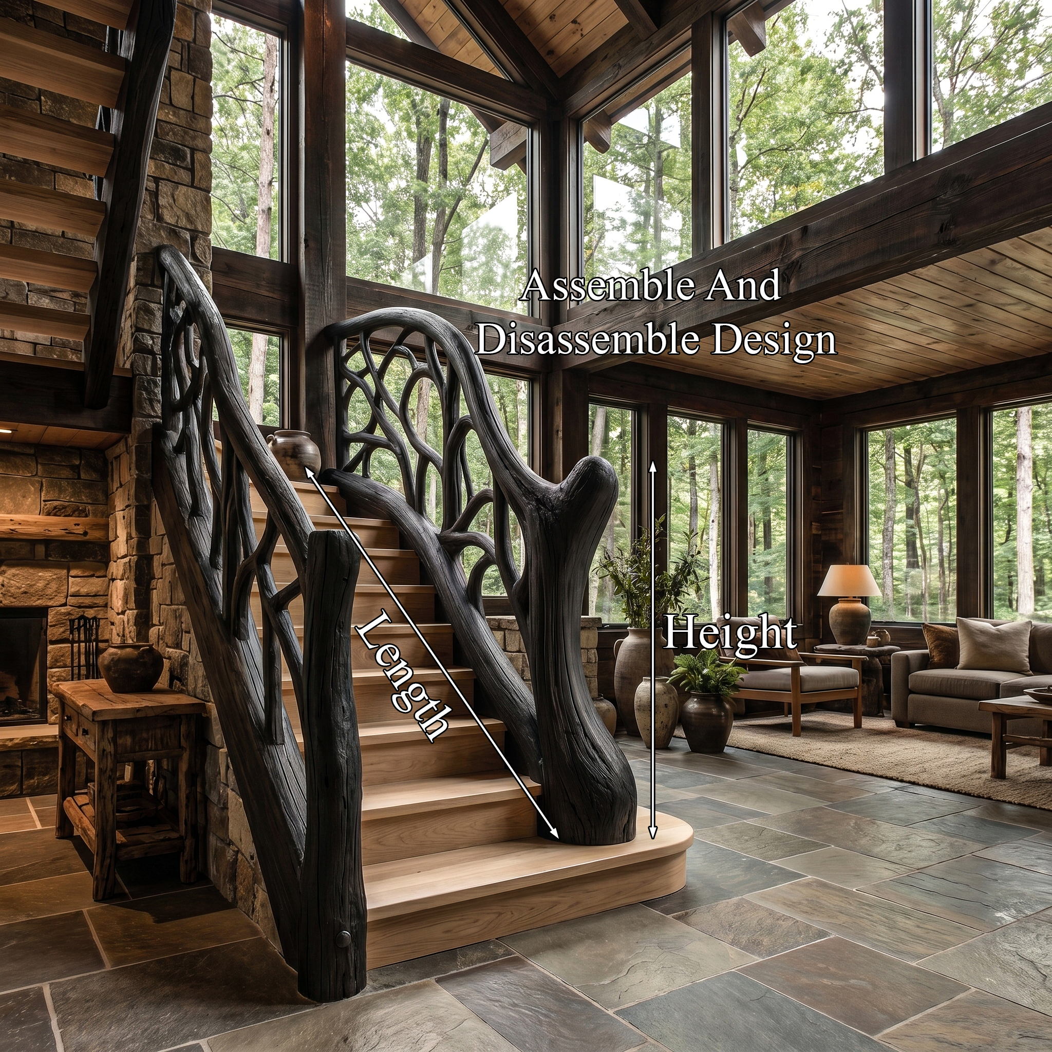 Organic Sculptural Stair Railing With Flowing Wood Design For Modern Interior