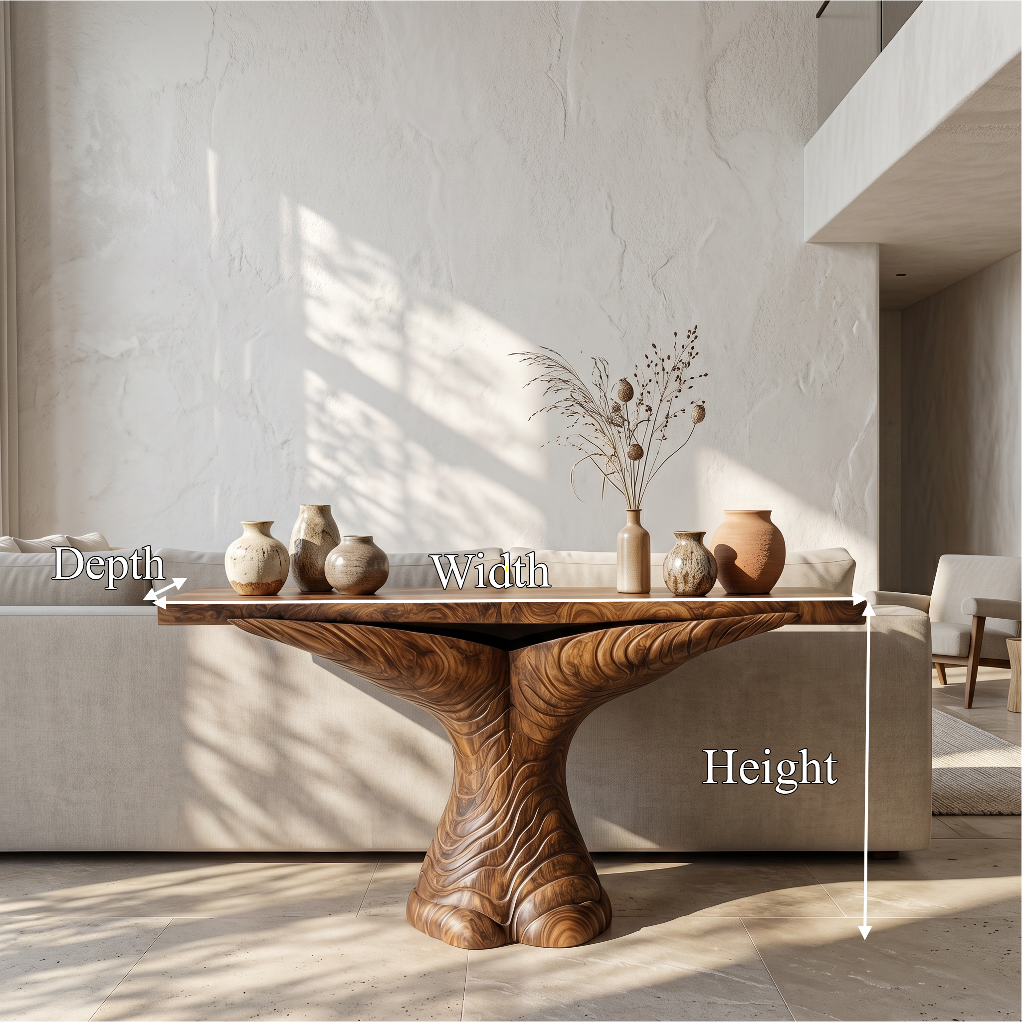 Organic Console Table With Sculptural Ribbon Form For Entryway