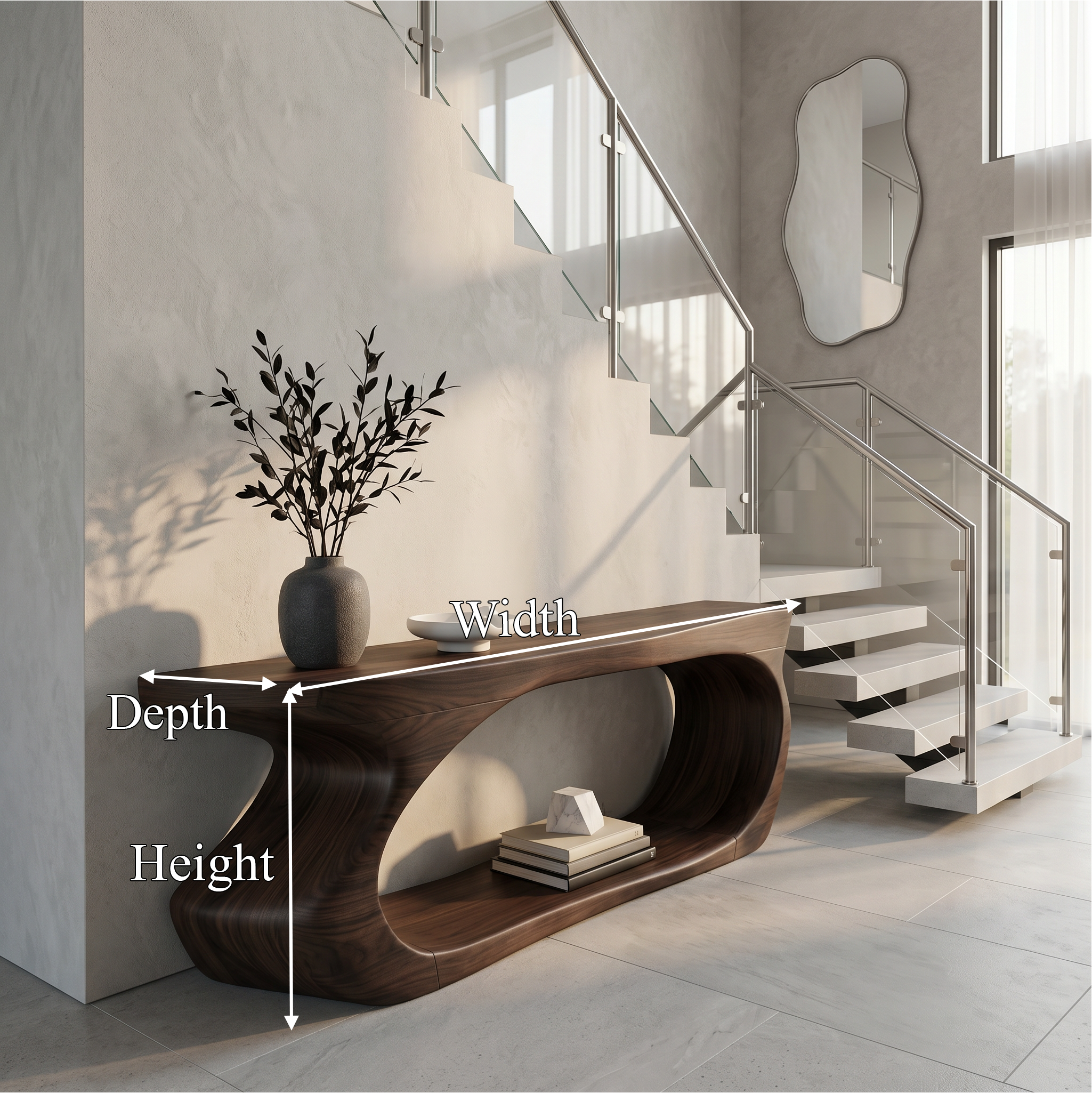 Modern Console Table With Sculptural Circular Form For Entryway