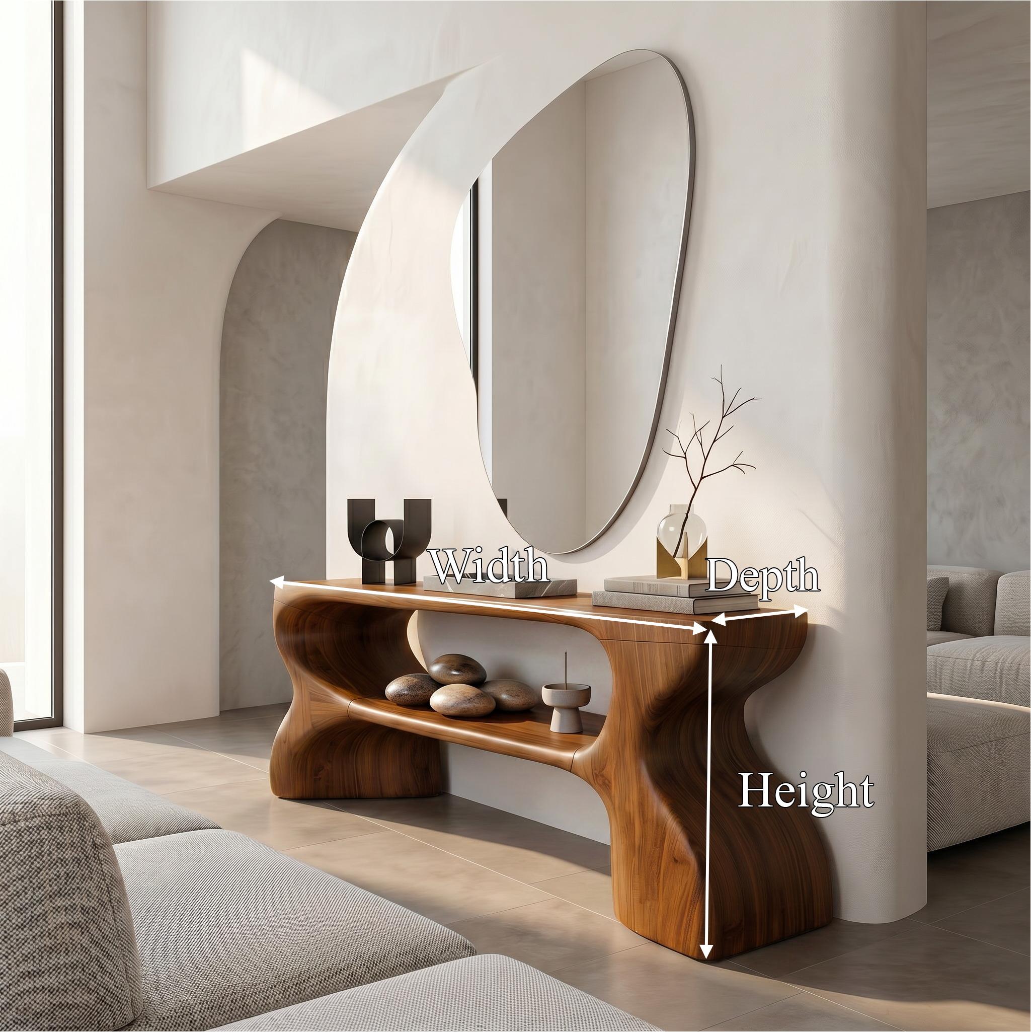 Contemporary Console Table With Architectural Curved Design For Entryway