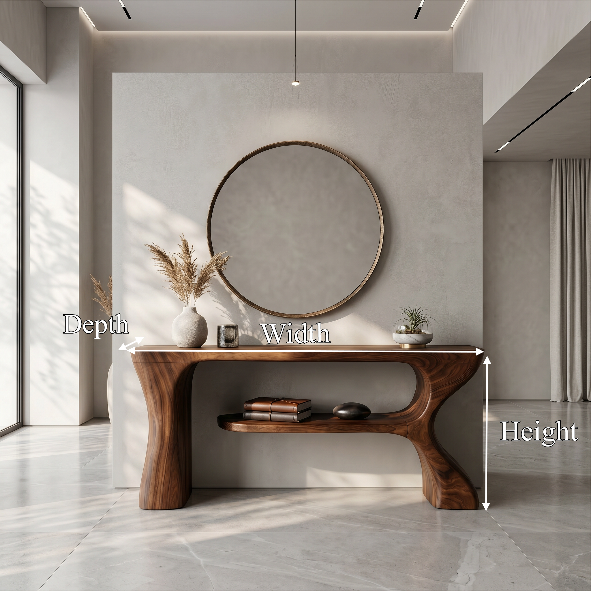 Organic Console Table With Sculptural Curved Form For Entryway