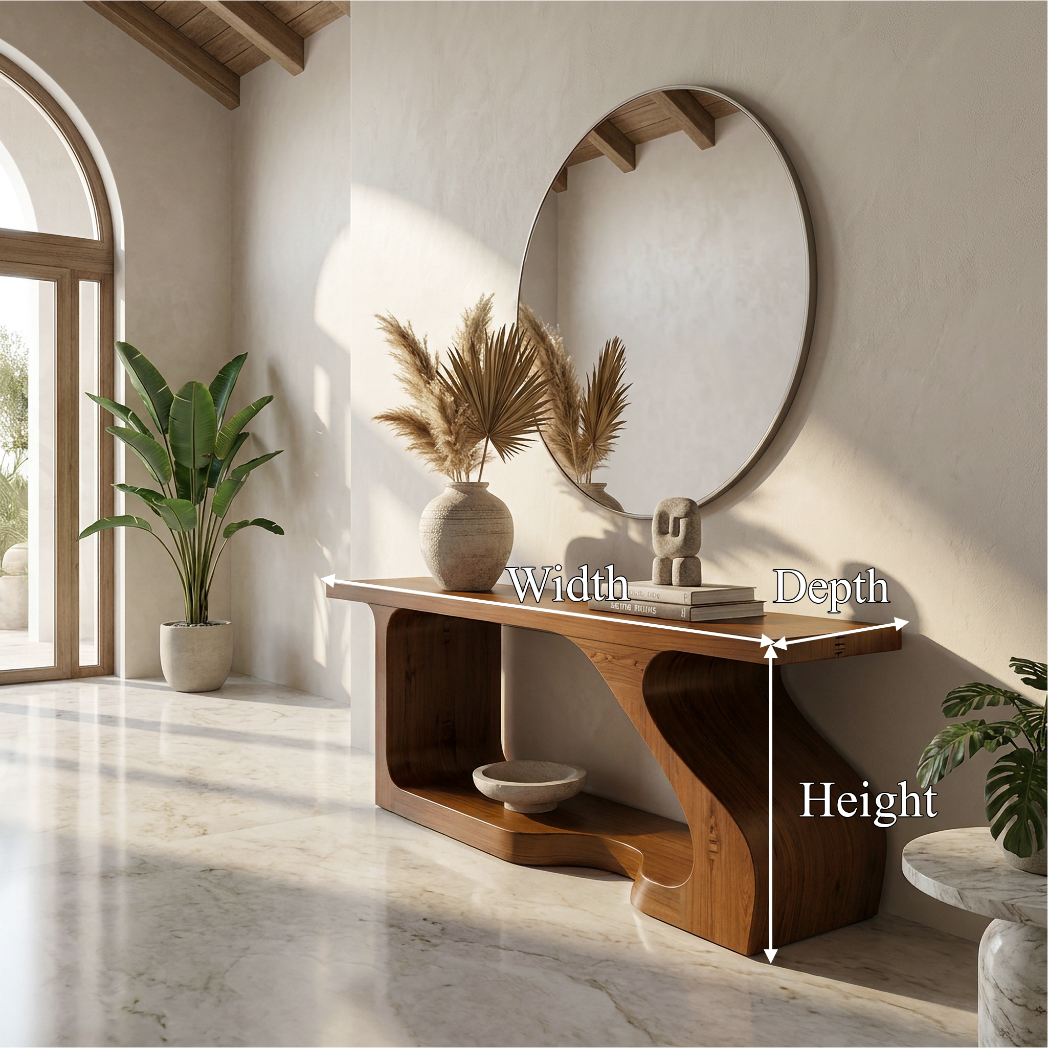 Modern Console Table With Sculptural Curved Form For Entryway