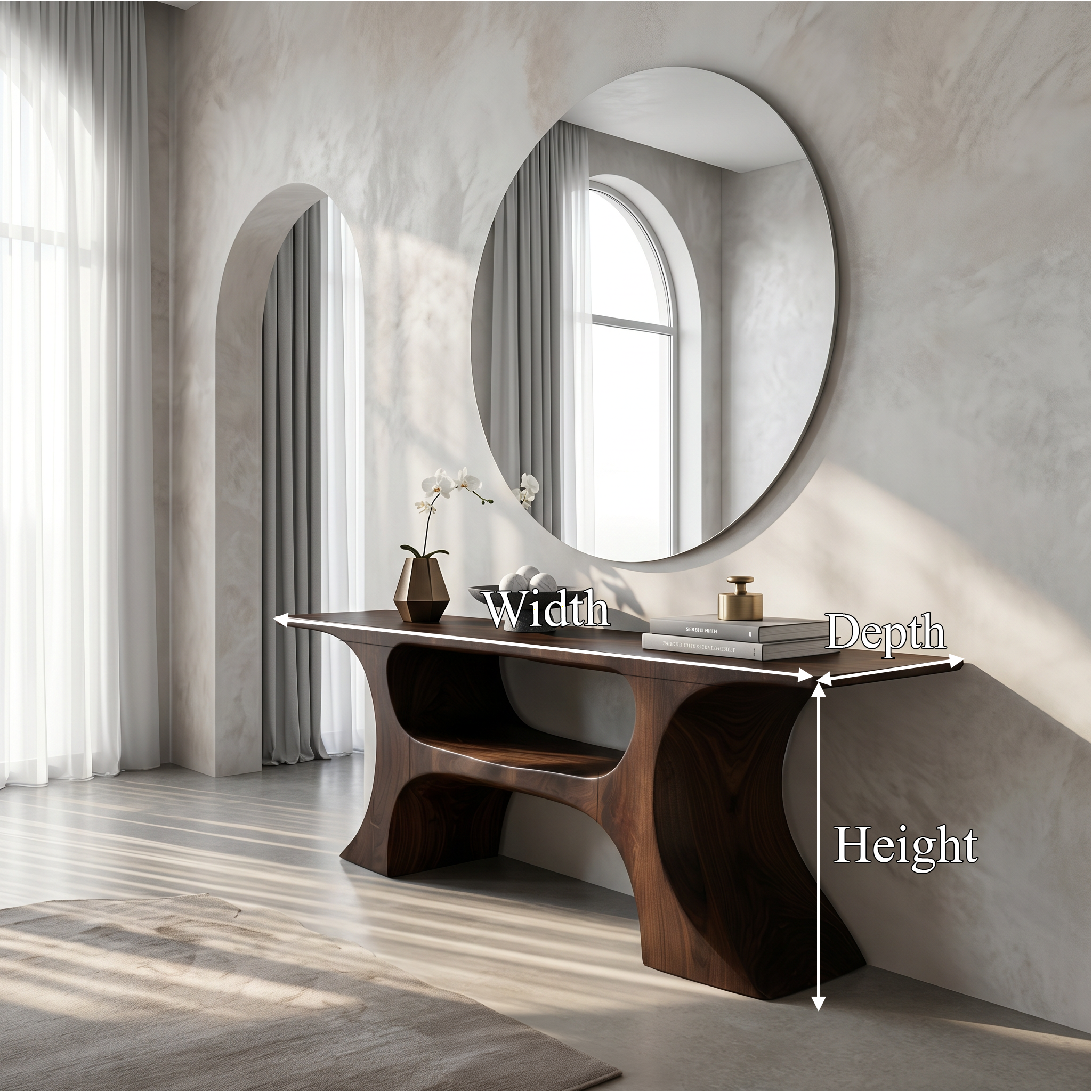 Modern Console Table With Soft Geometric Form For Living Room