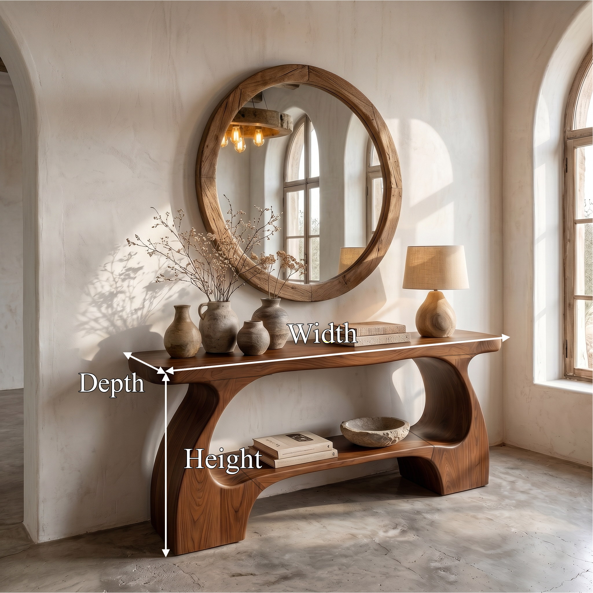 Natural Console Table With Organic Curved Silhouette For Entryway