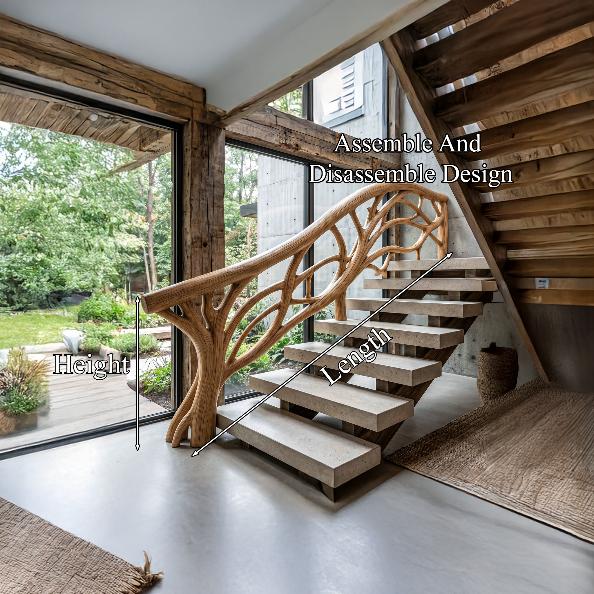 Organic Tree Branch Stair Railing With Natural Wood Design For Interior Staircase
