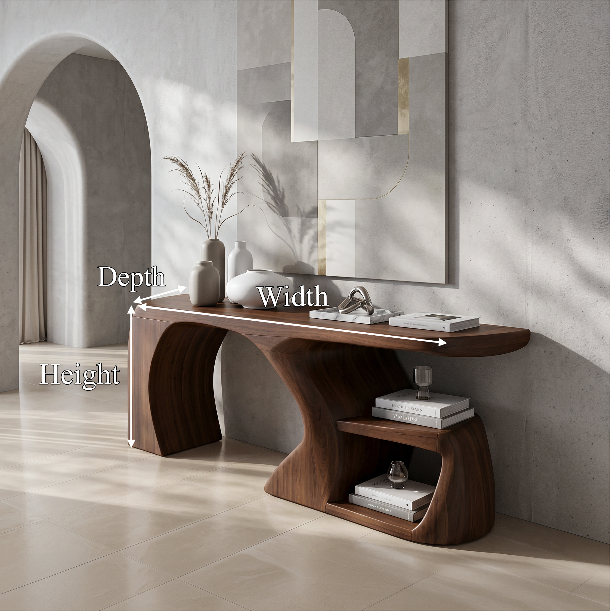 Modern Console Table With Architectural Curved Design For Entryway