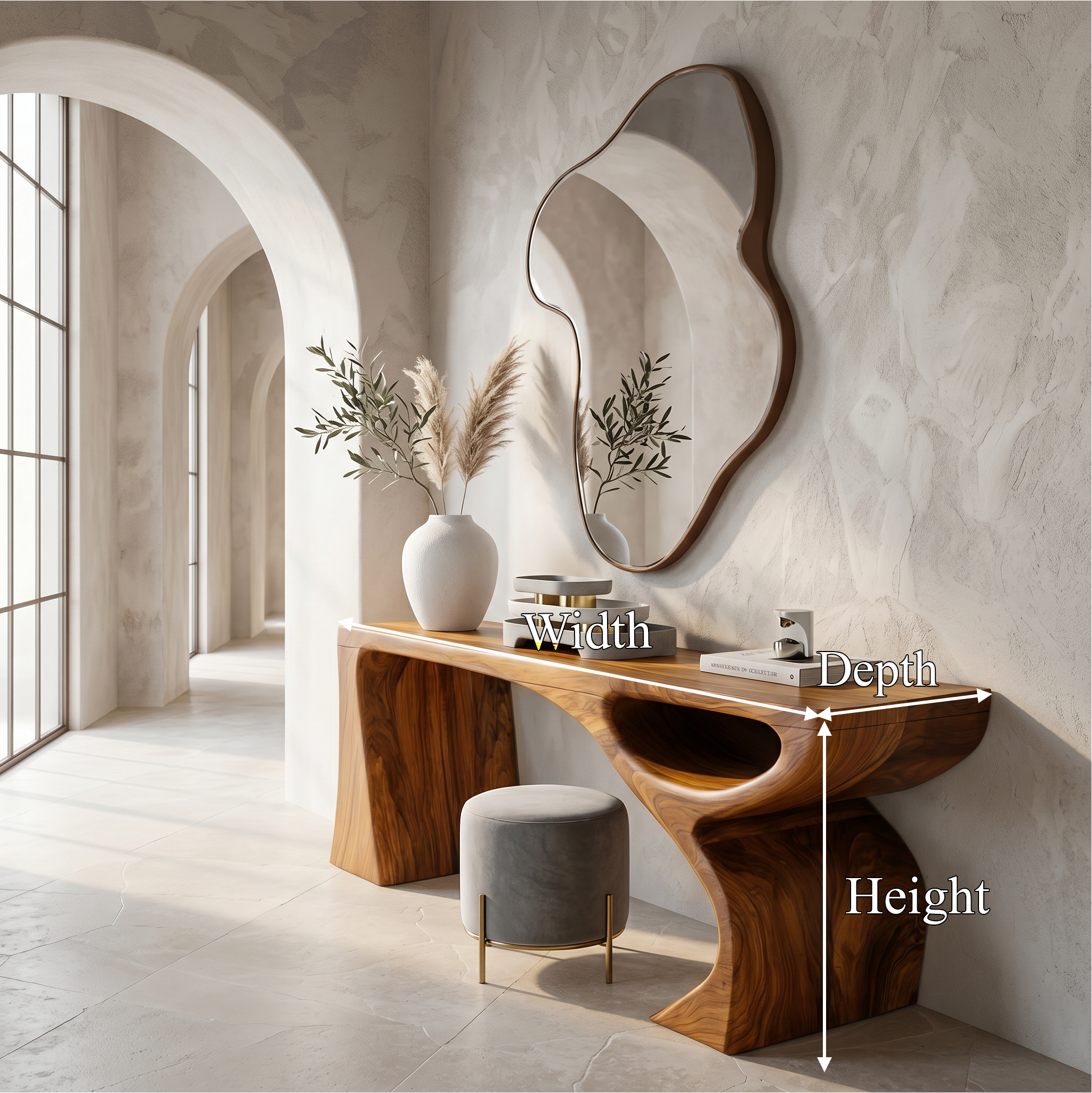 Contemporary Console Table With Fluid Open Structure For Entryway