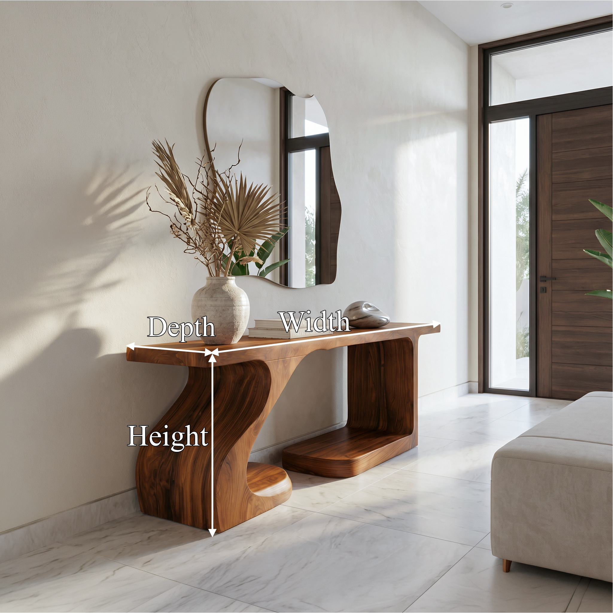 Rustic Console Table With Carved Root Inspired Design For Entryway