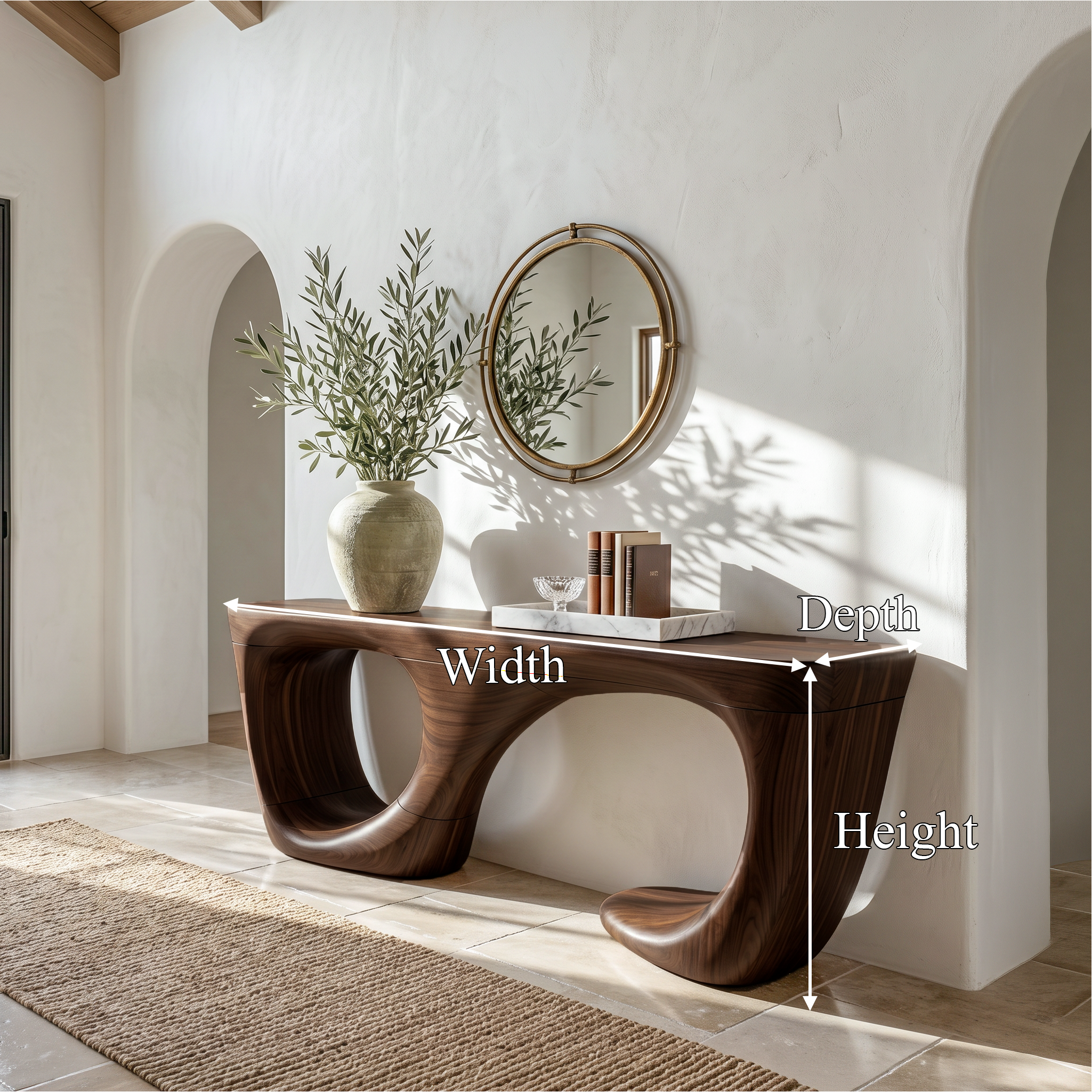 Contemporary Console Table With Curved Open Structure For Living Room