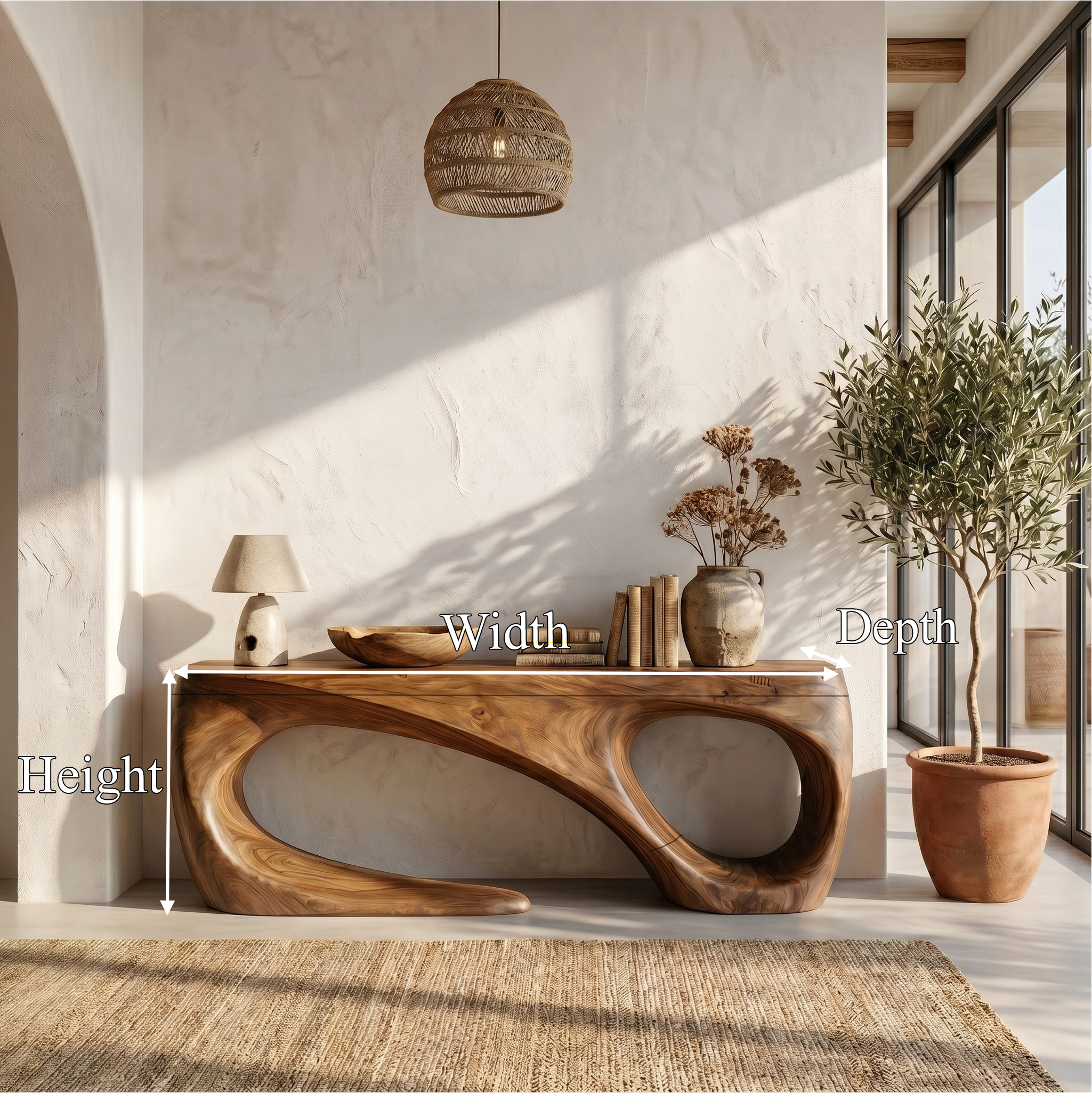 Rustic Console Table With Handcrafted Flowing Design For Living Room