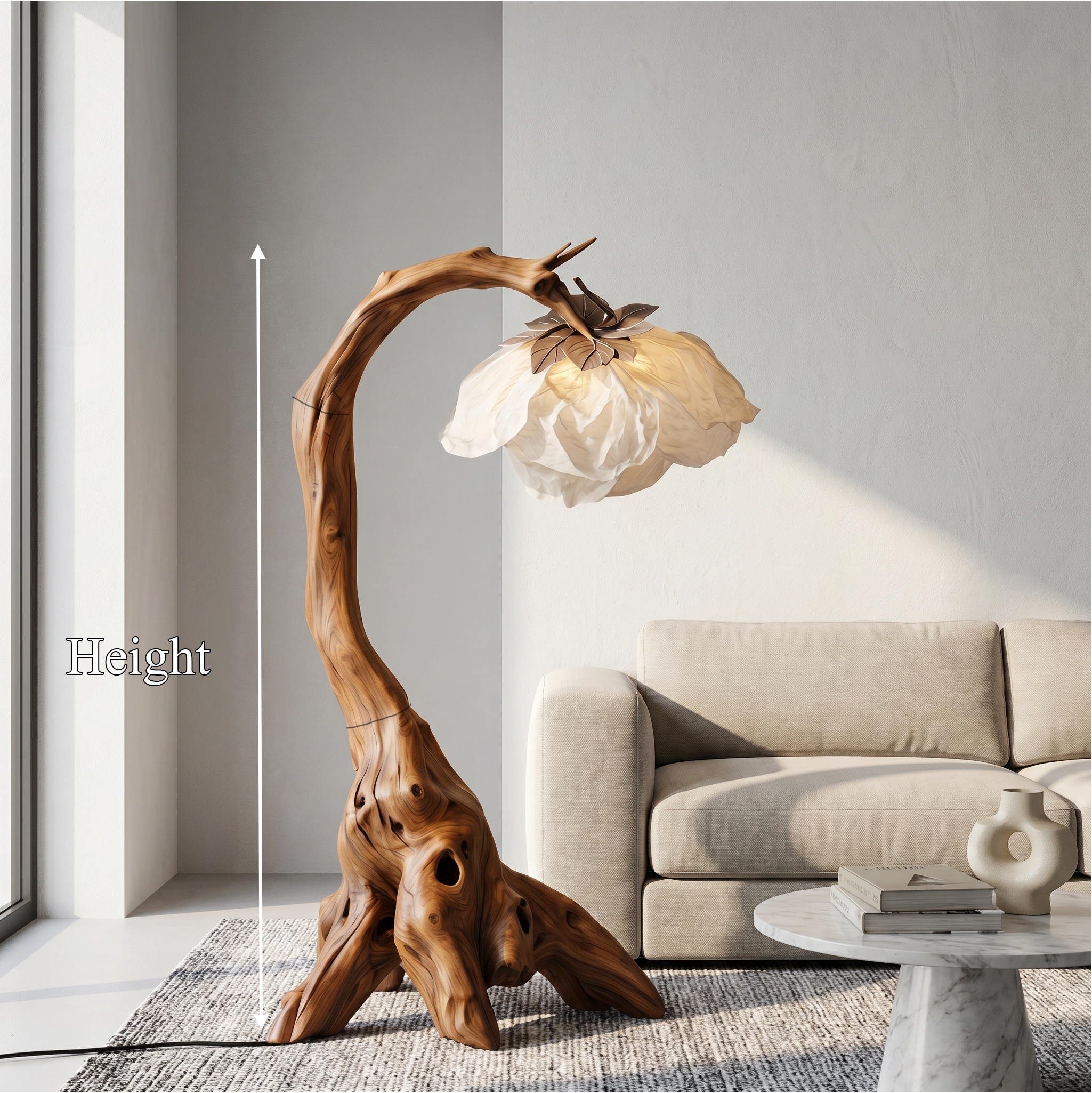 Organic Floor Lamp With Tree Branch Silhouette For Bedroom And Reading Nook