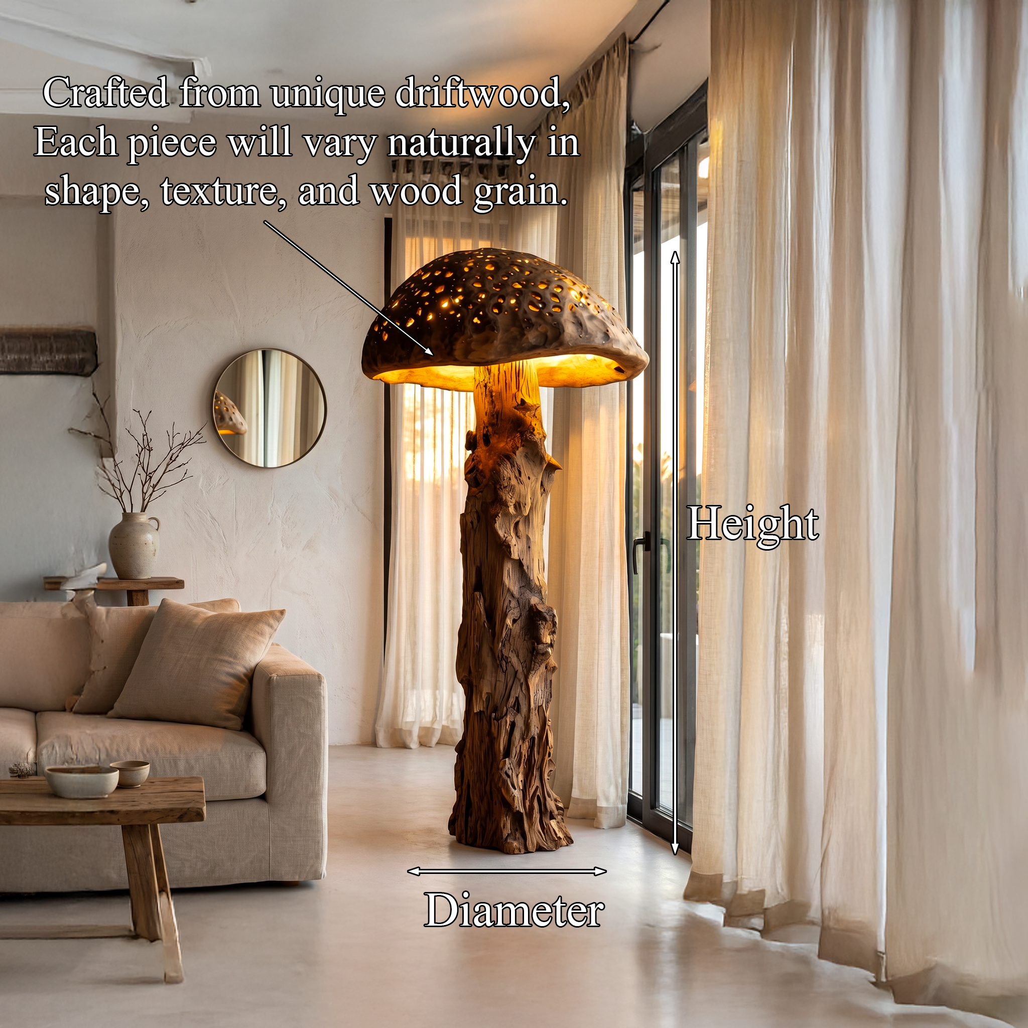 Organic Floor Lamp With Tree Trunk Base And Sculptural Shade For Living Room And Bedroom
