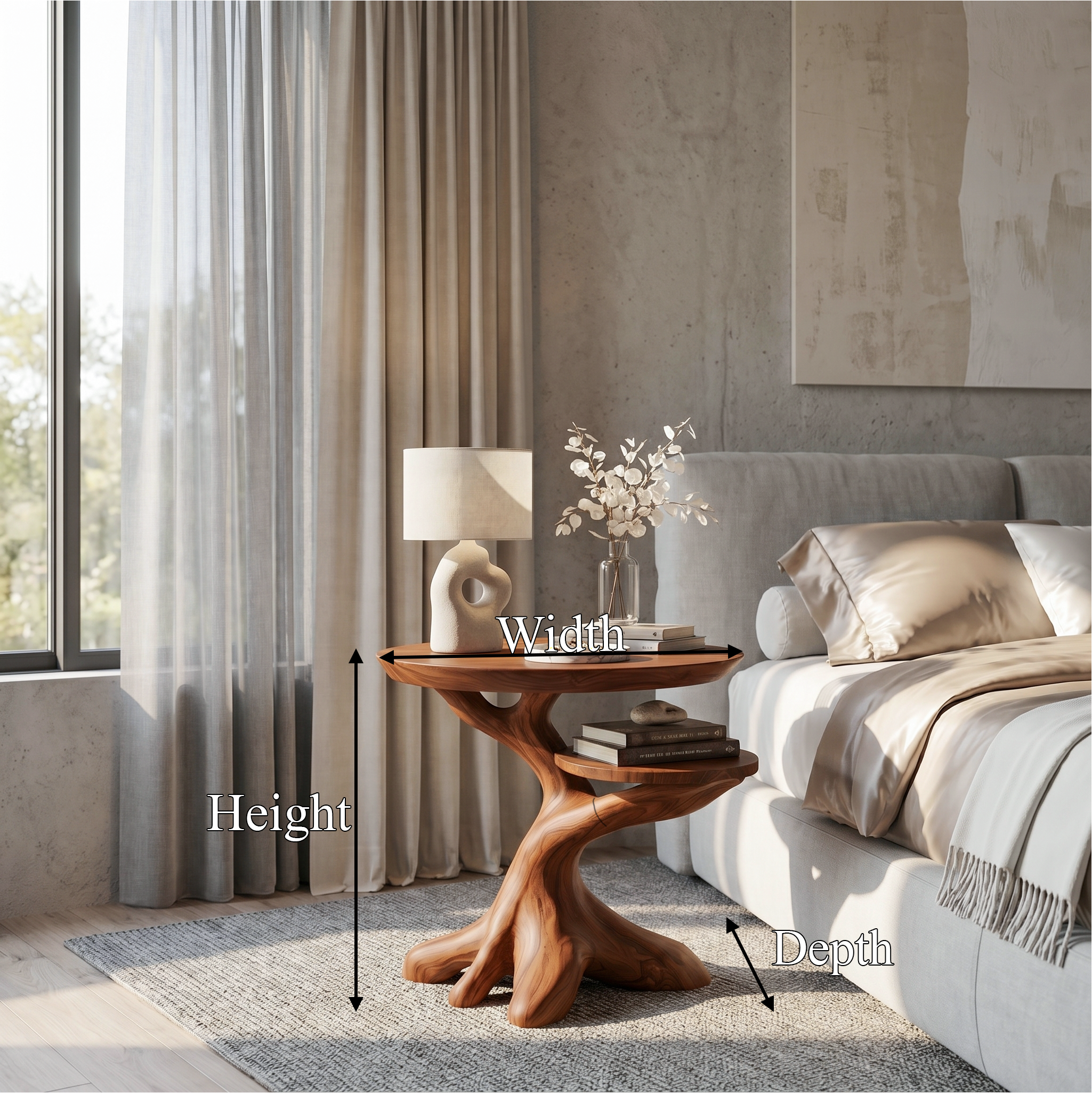 Modern Side Table With Organic Tree Root Silhouette For Living Room And Bedroom
