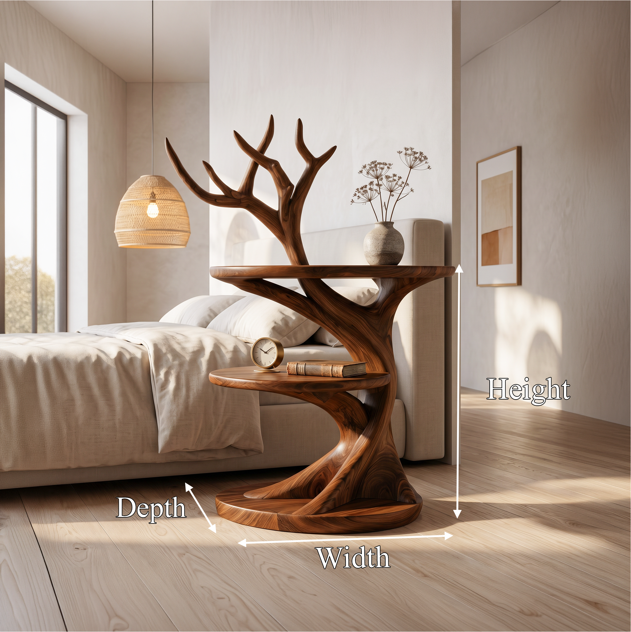 Organic Bedside Table With Sculptural Tree Branch Form For Bedroom And Reading Nook