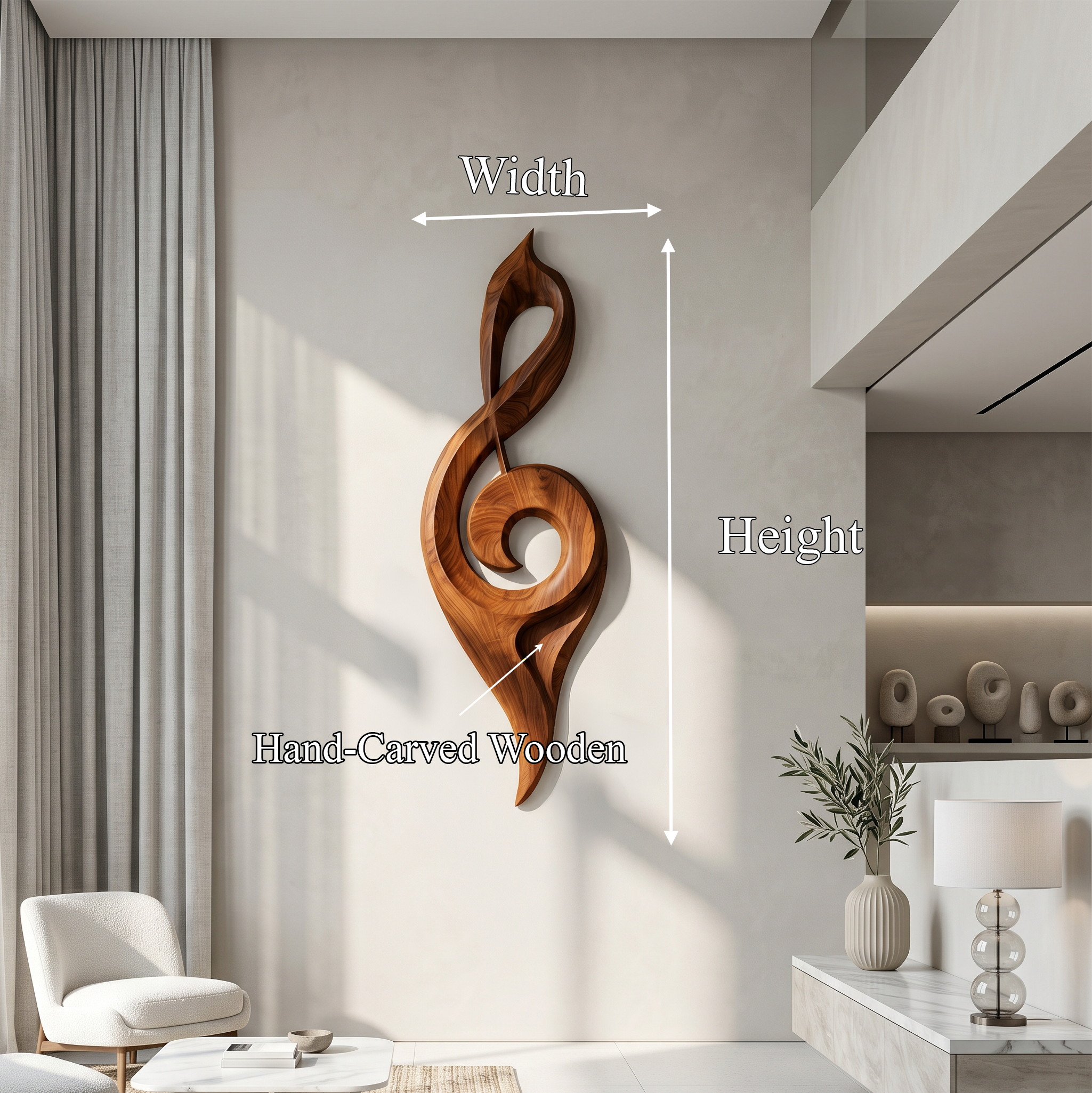 Contemporary Treble Clef Wall Sculpture With Organic Curves For Living Room