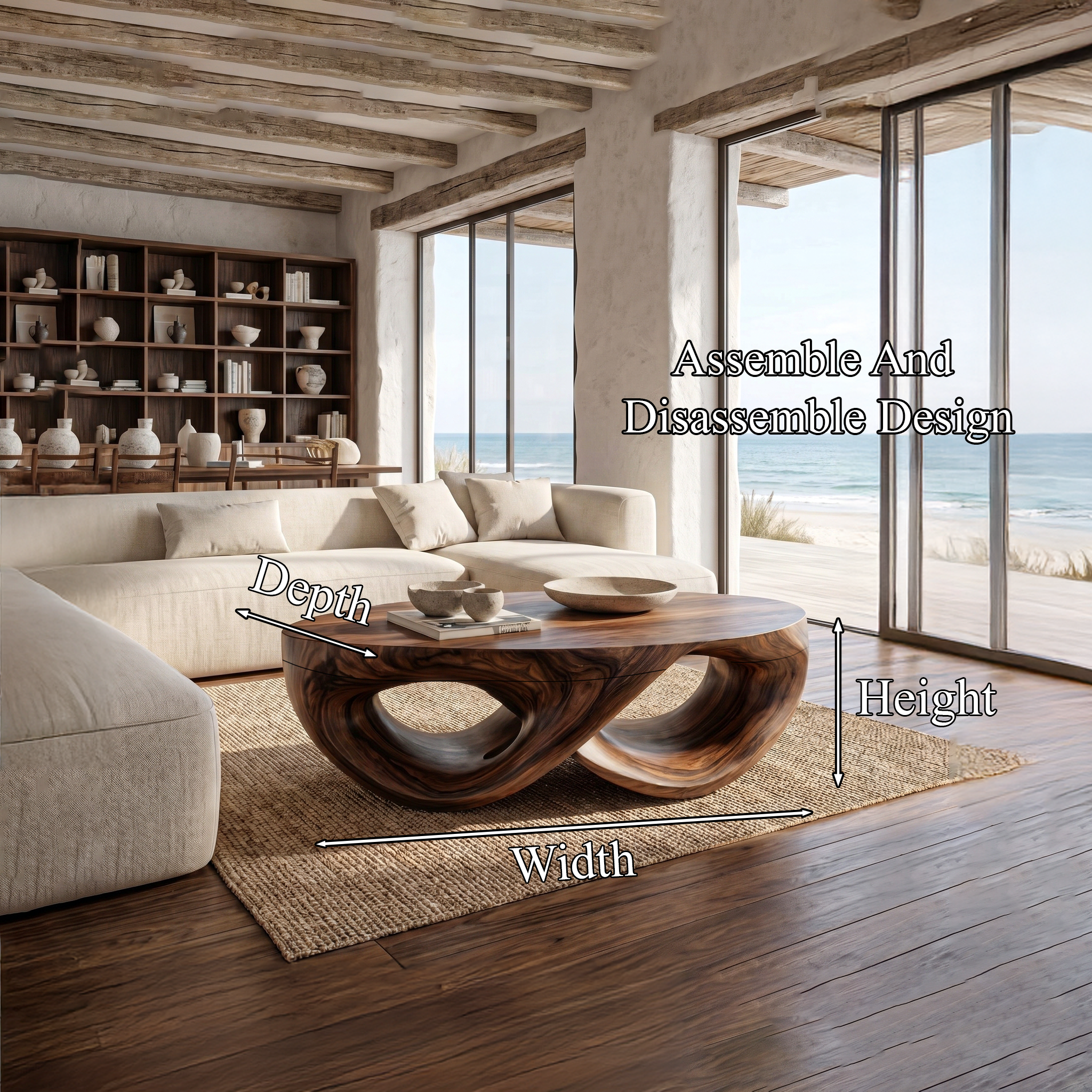 Organic Sculptural Coffee Table With Flowing Solid Wood Silhouette For Living Room