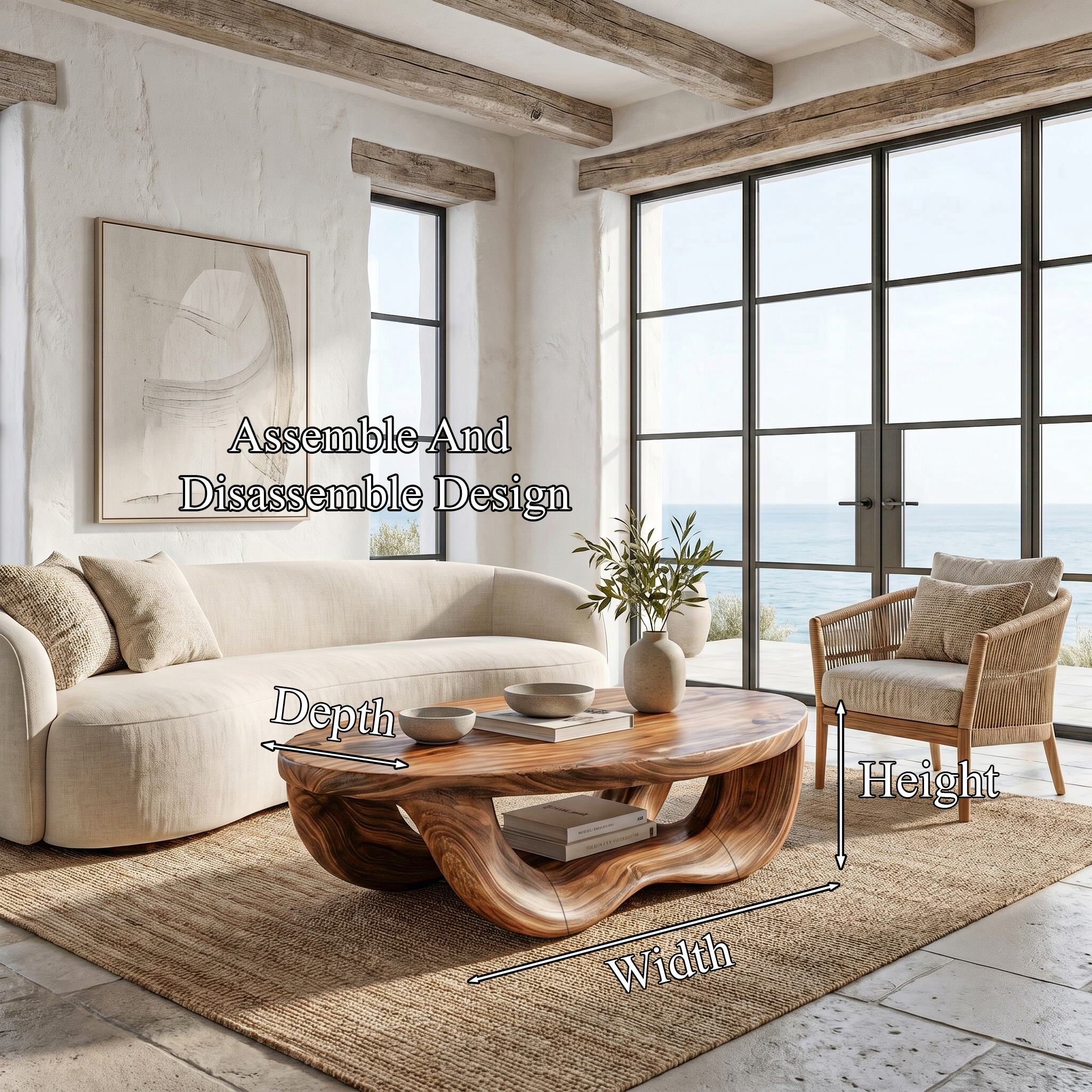 Modern Organic Coffee Table With Handcrafted Curved Wood Design For Living Room