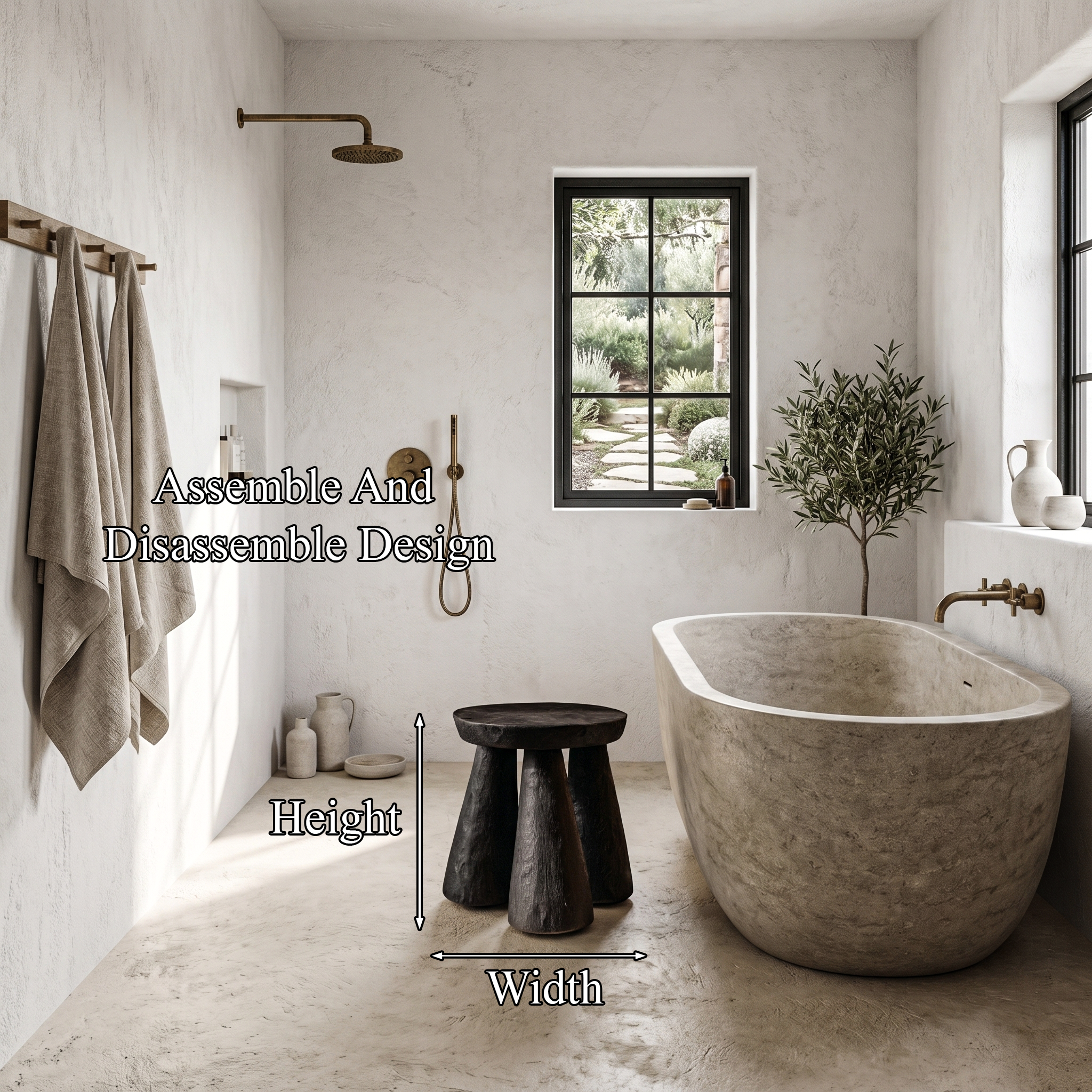 Rustic Bathroom Stool With Handcrafted Solid Wood Design For Bathroom