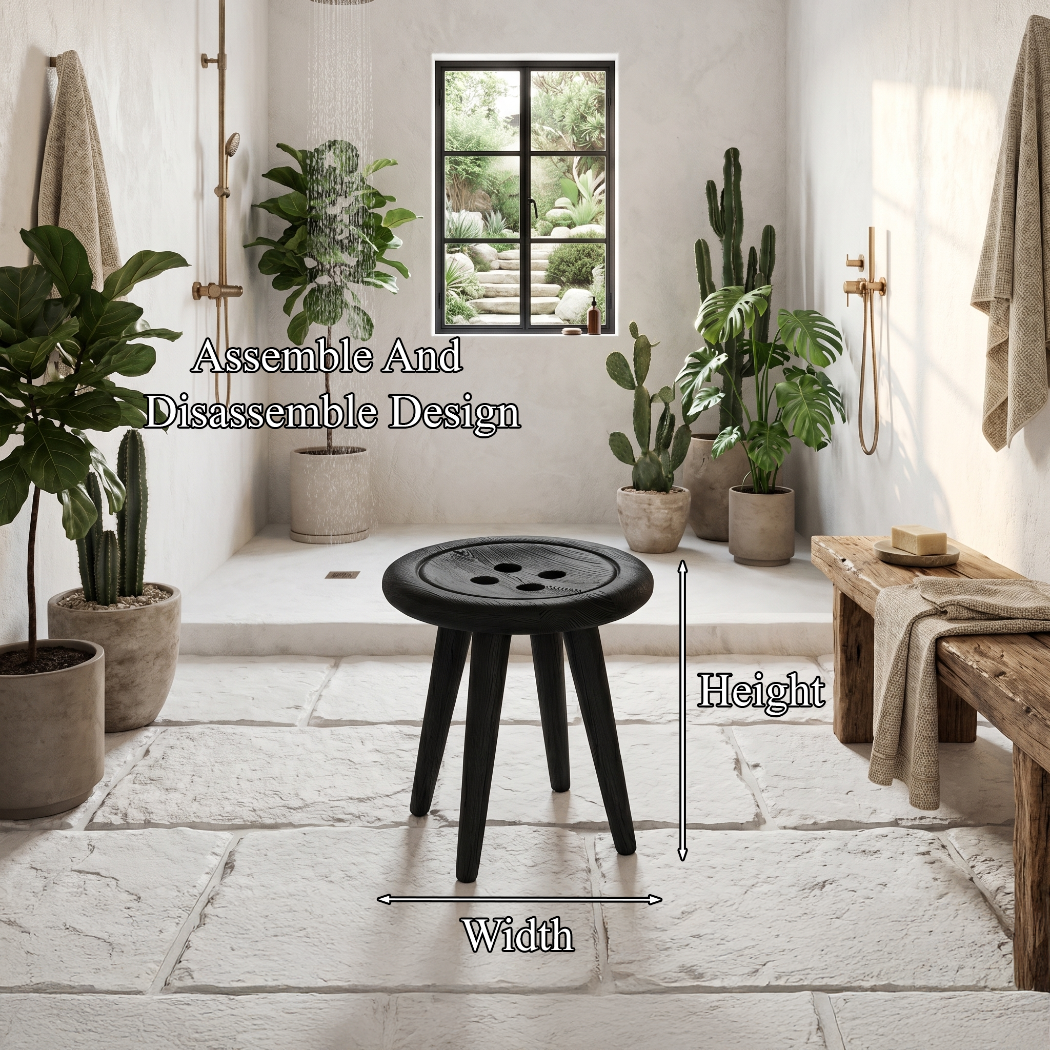 Modern Organic Shower Stool With Handcrafted Wood Design For Bathroom