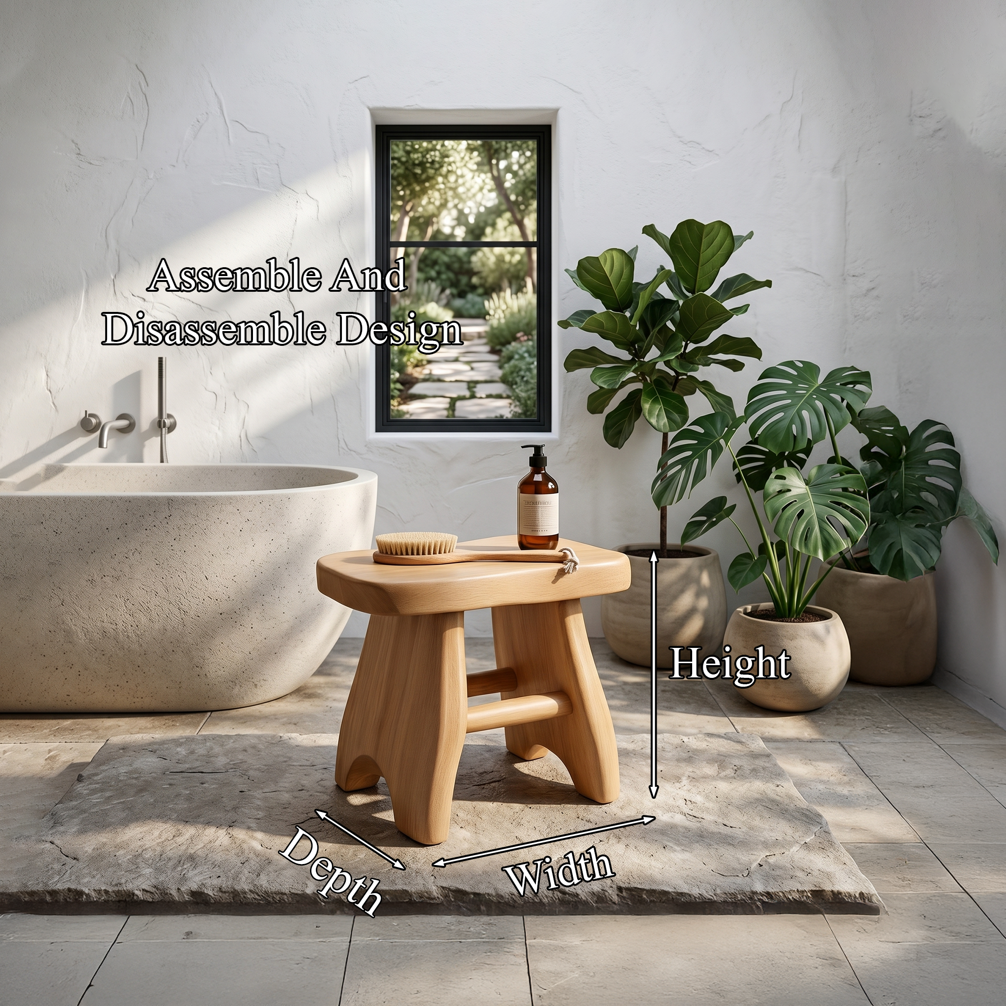 Rustic Shower Bench With Solid Wood Construction For Bathroom And Spa