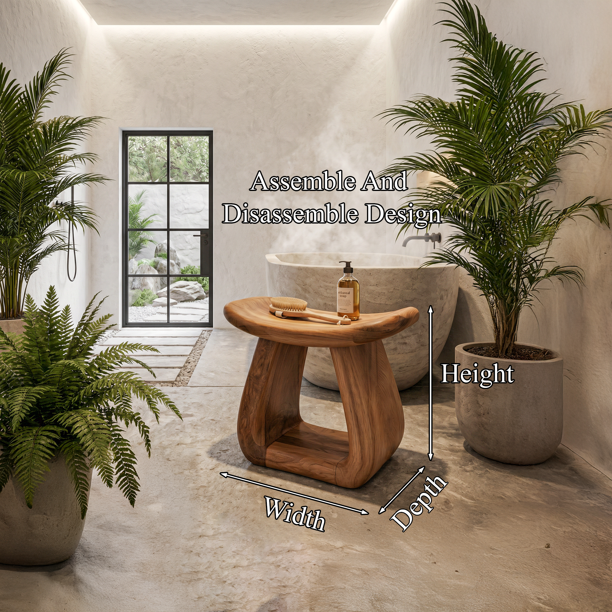 Organic Bath Stool With Handcrafted Pedestal Design For Bathroom