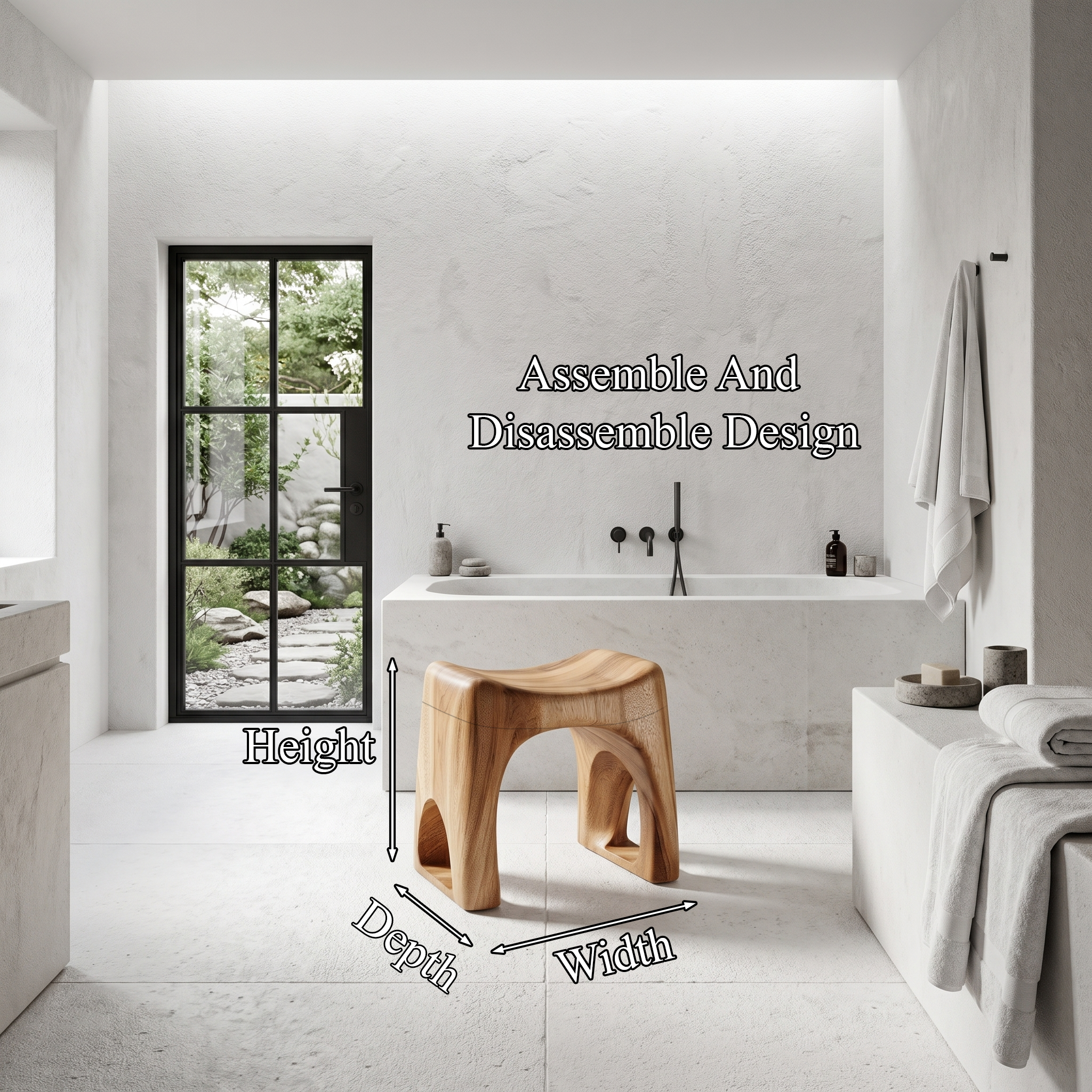 Minimalist Bathroom Stool With Organic Solid Wood Design For Bathroom