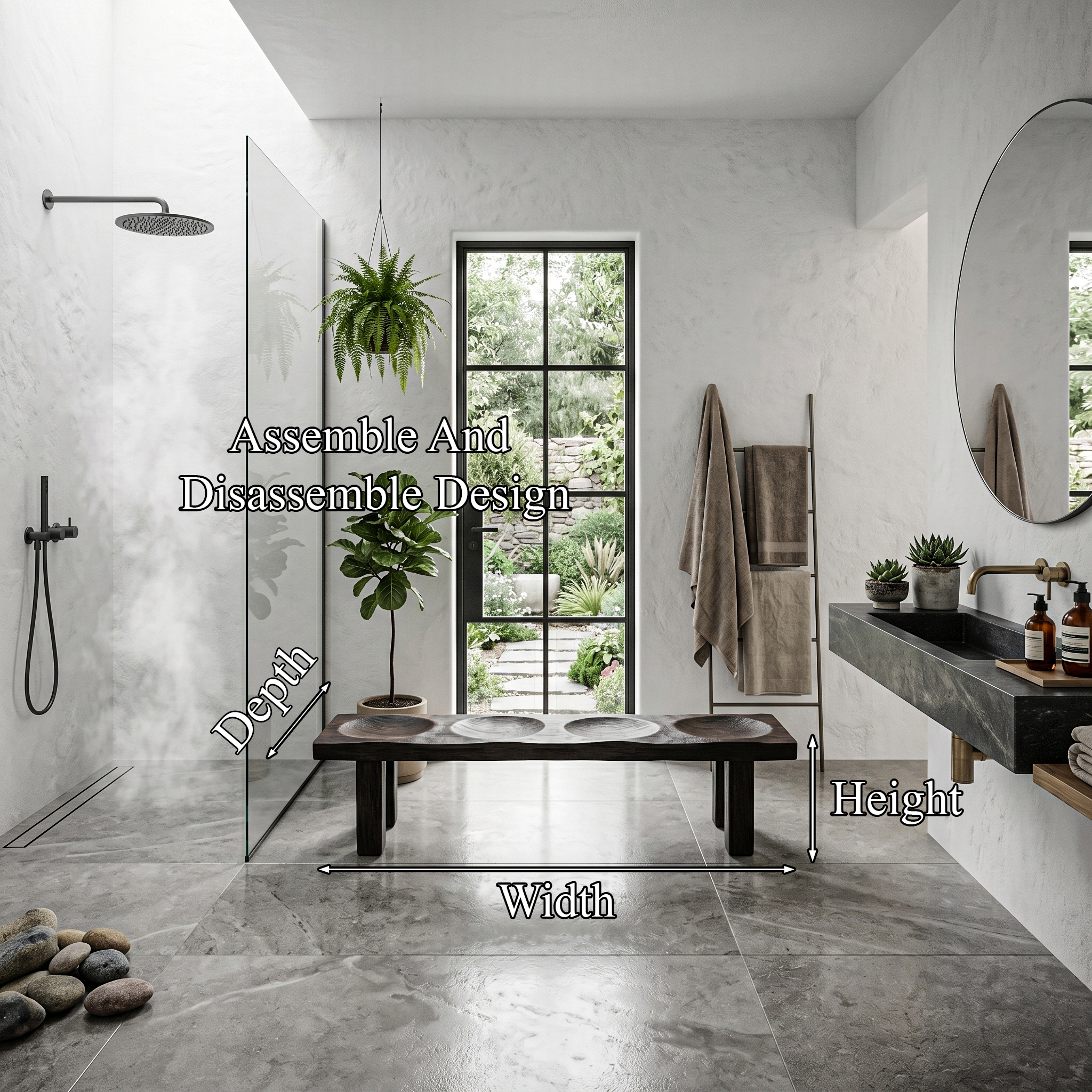 Modern Organic Shower Bench With Handcrafted Wood Construction For Bathroom