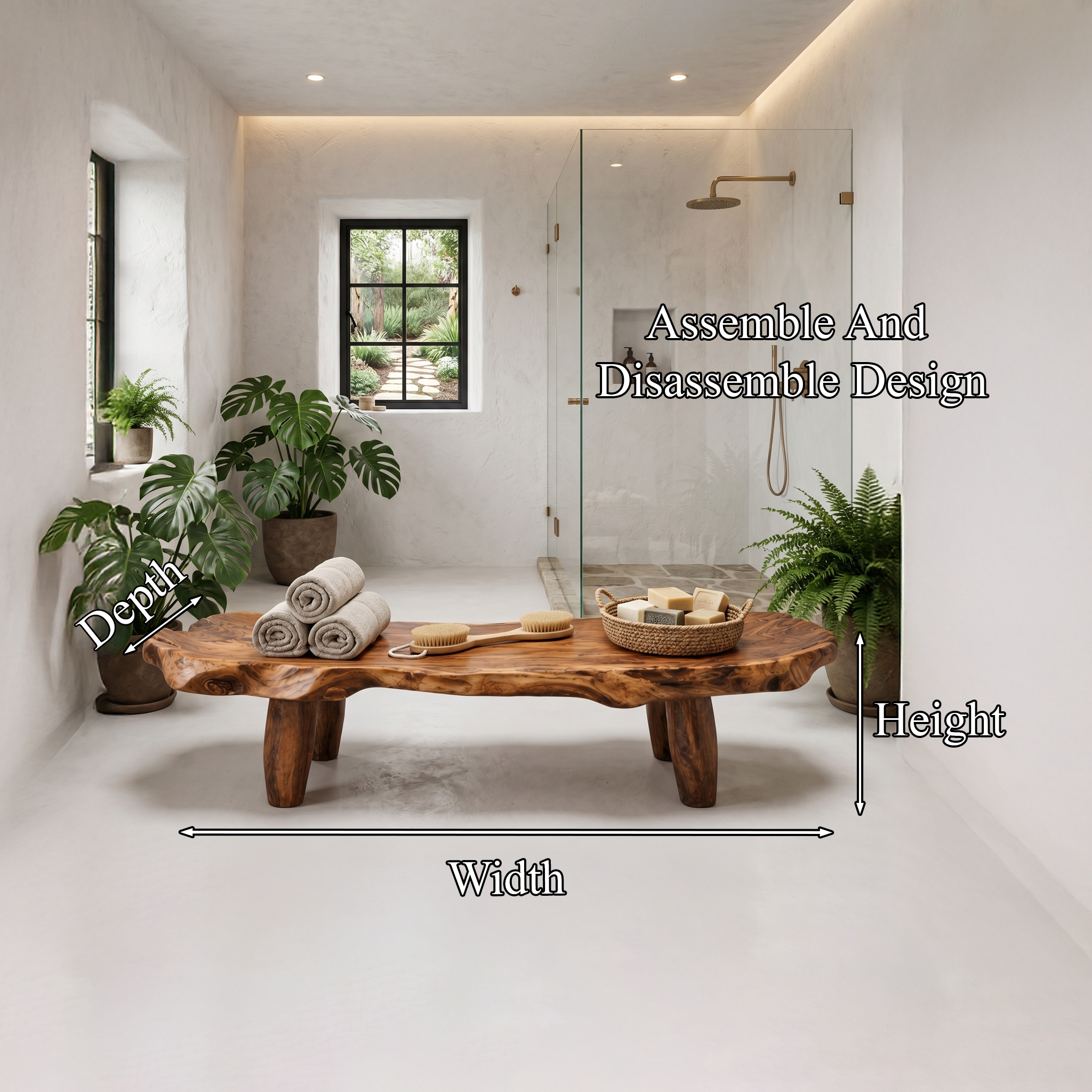 Organic Live Edge Shower Bench For Bathroom