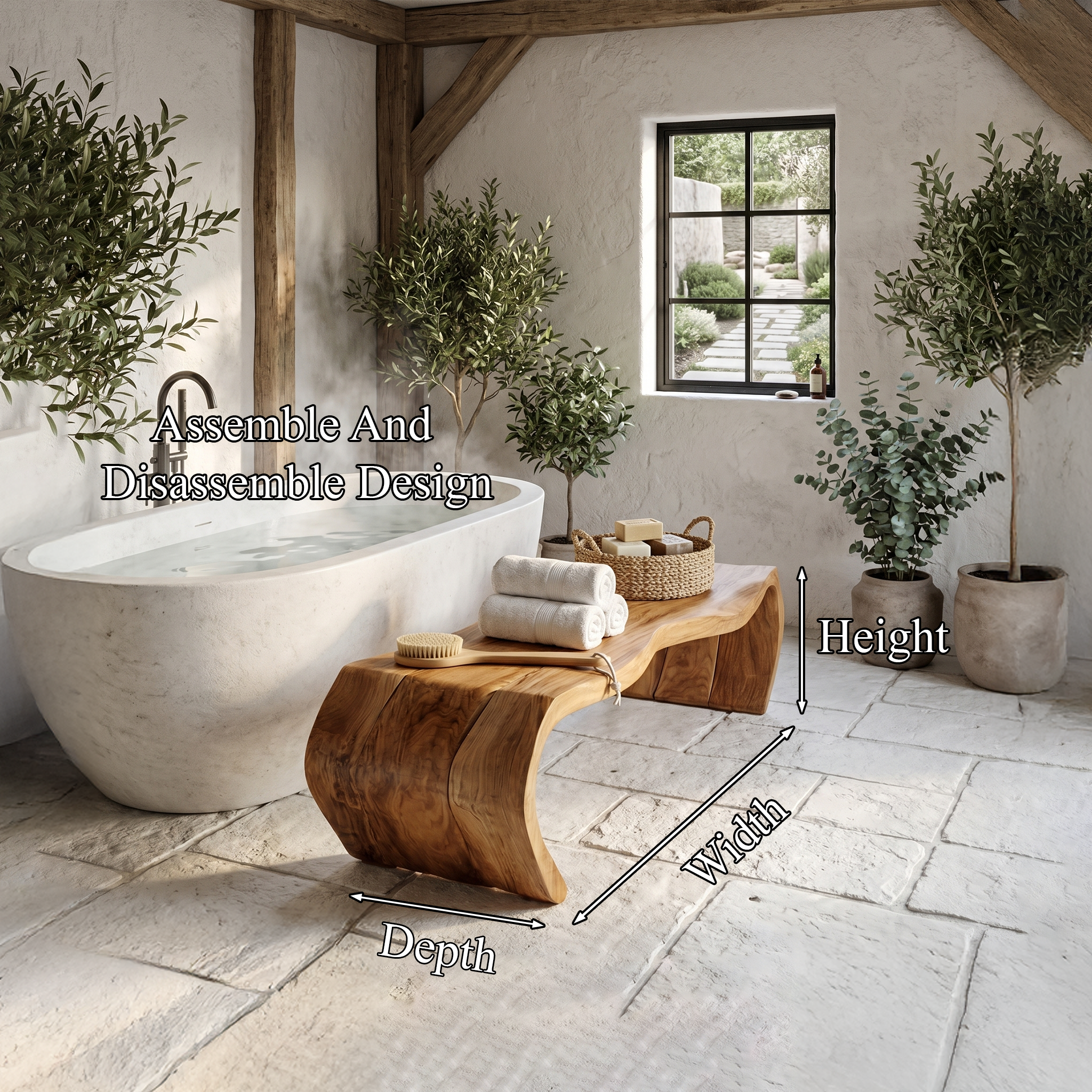 Handcrafted Wooden Shower Bench For Bathroom