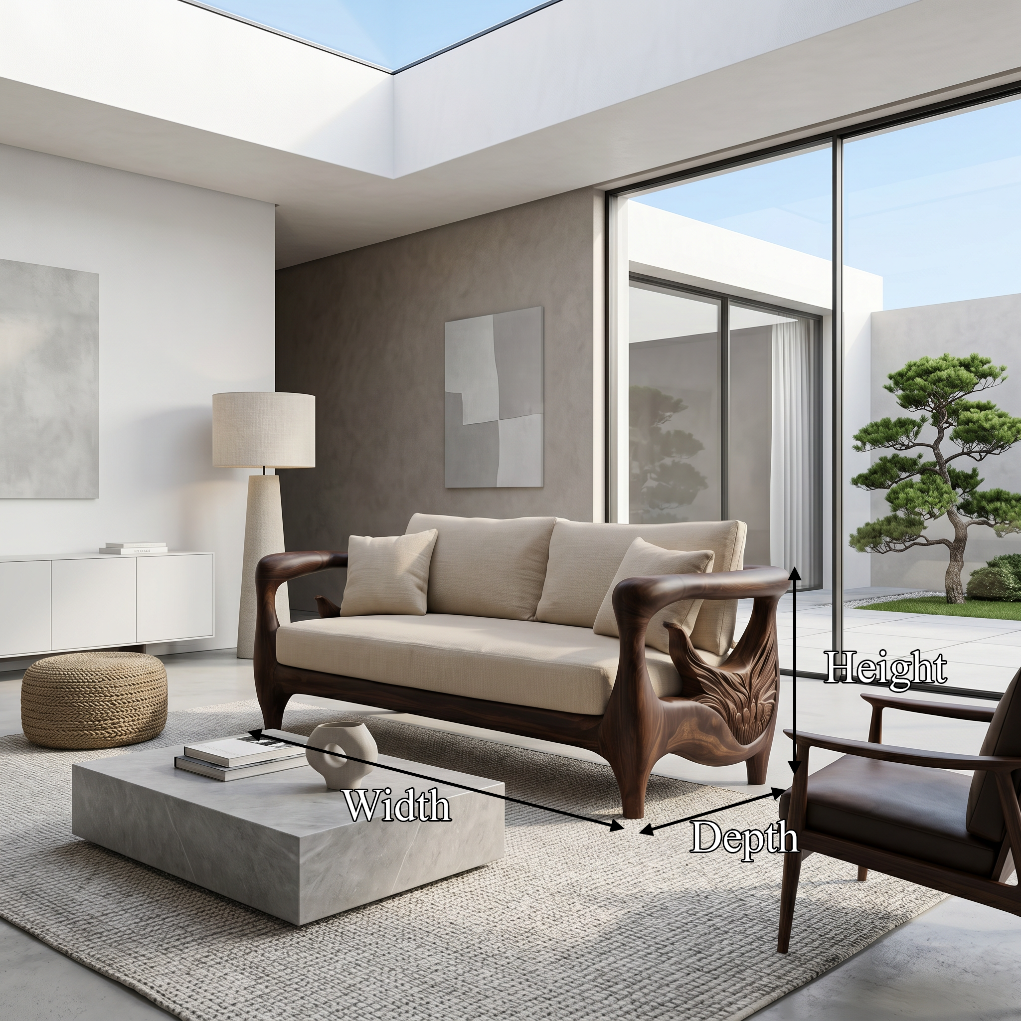 Nature Inspired Sofa Frame With Handcrafted Wheel Armrests For Living Room